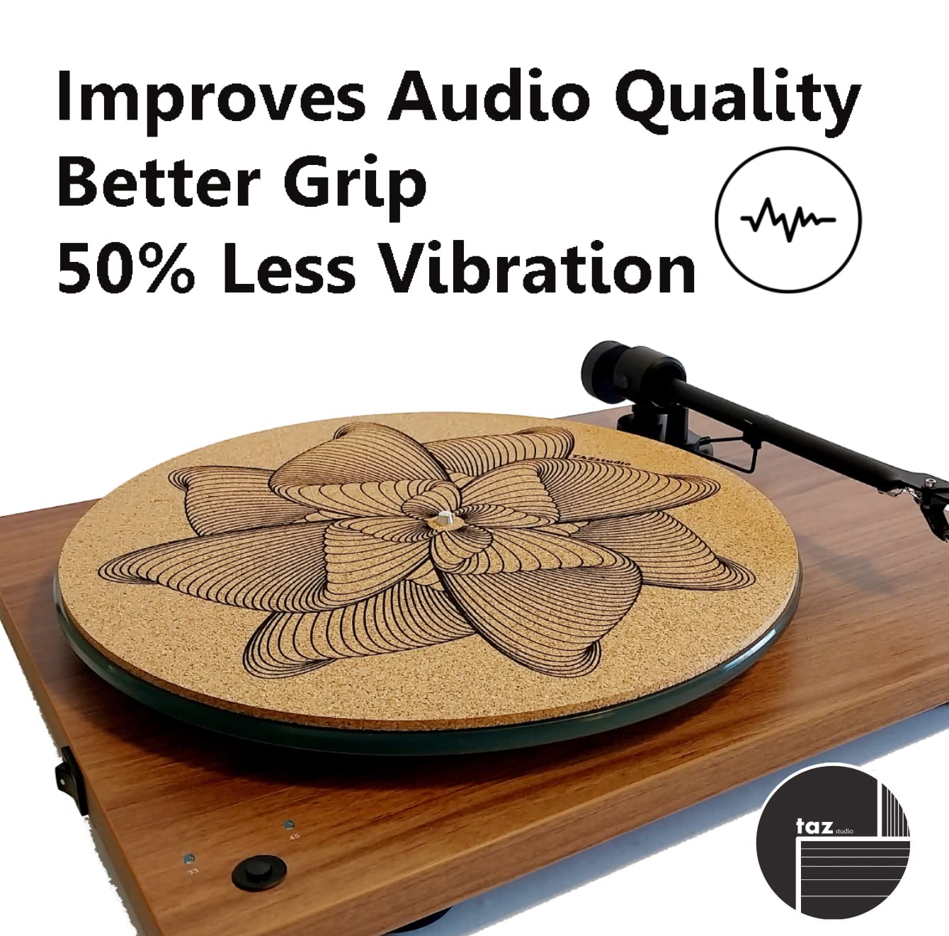 Tazstudio Premium Slipmat   Cork Turntable Mat For Better Sound Support On Vinyl Lp Record Player   Cork Mat Original Geometric