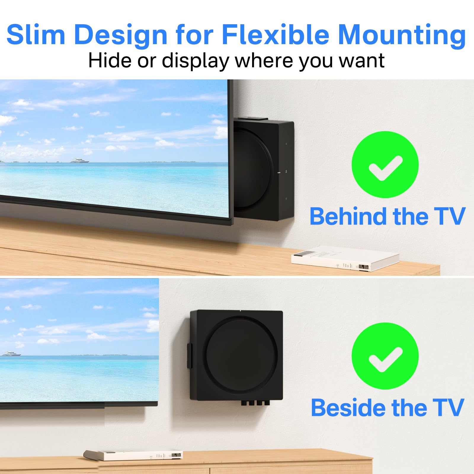 Slim Wall Mount For Sonos Amp Mount Bracket, Black Steel Mount For Sonos Wireless Amplifier Mounting Bracket