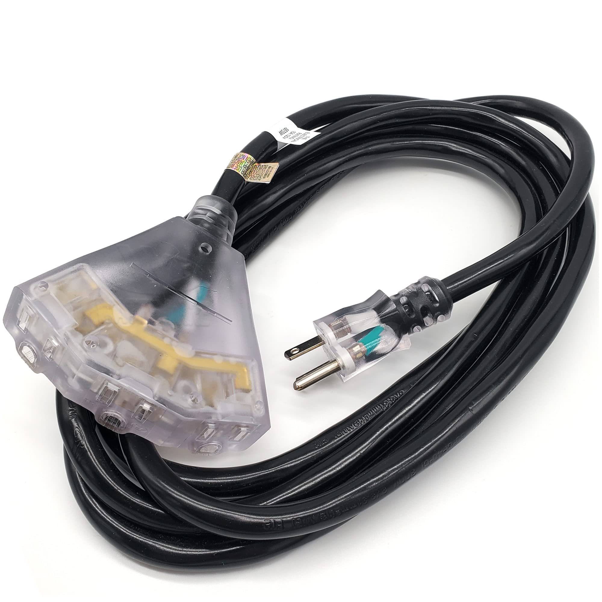 10 Ft   12 Gauge Heavy Duty Extension Cord   3 Outlet Lighted Sjtw   Indoor/Outdoor Extension Cord By Watt'S Wire   10' 12 Gauge