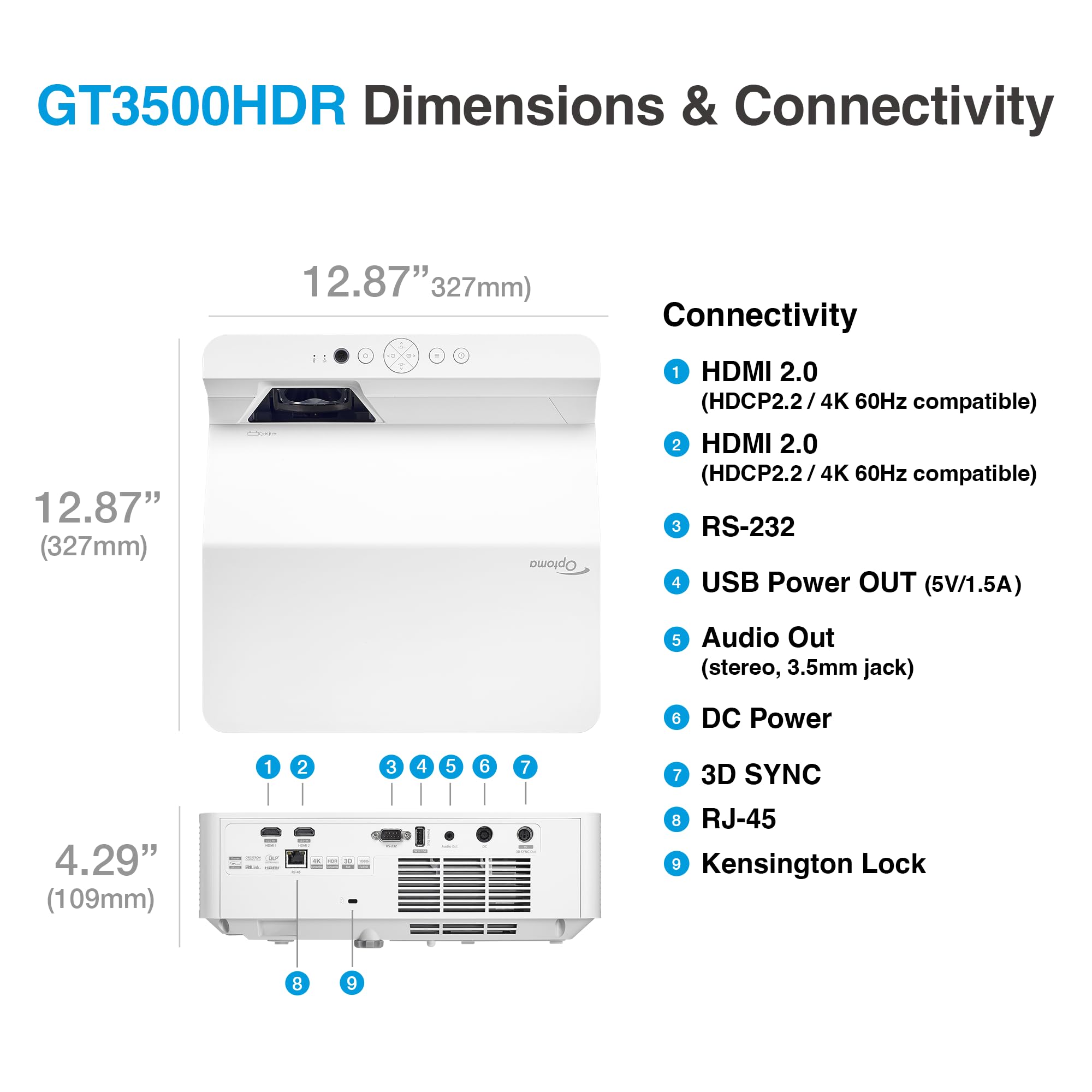 Optoma Gt3500Hdr Projector With Enhanced Gaming Mode 8Ms Input Lag   Ultra Short Throw, 1080P Full Hd, 4K Hdr Input, 3800 Lumens Brightness, Duracore Laser, Built In Speaker