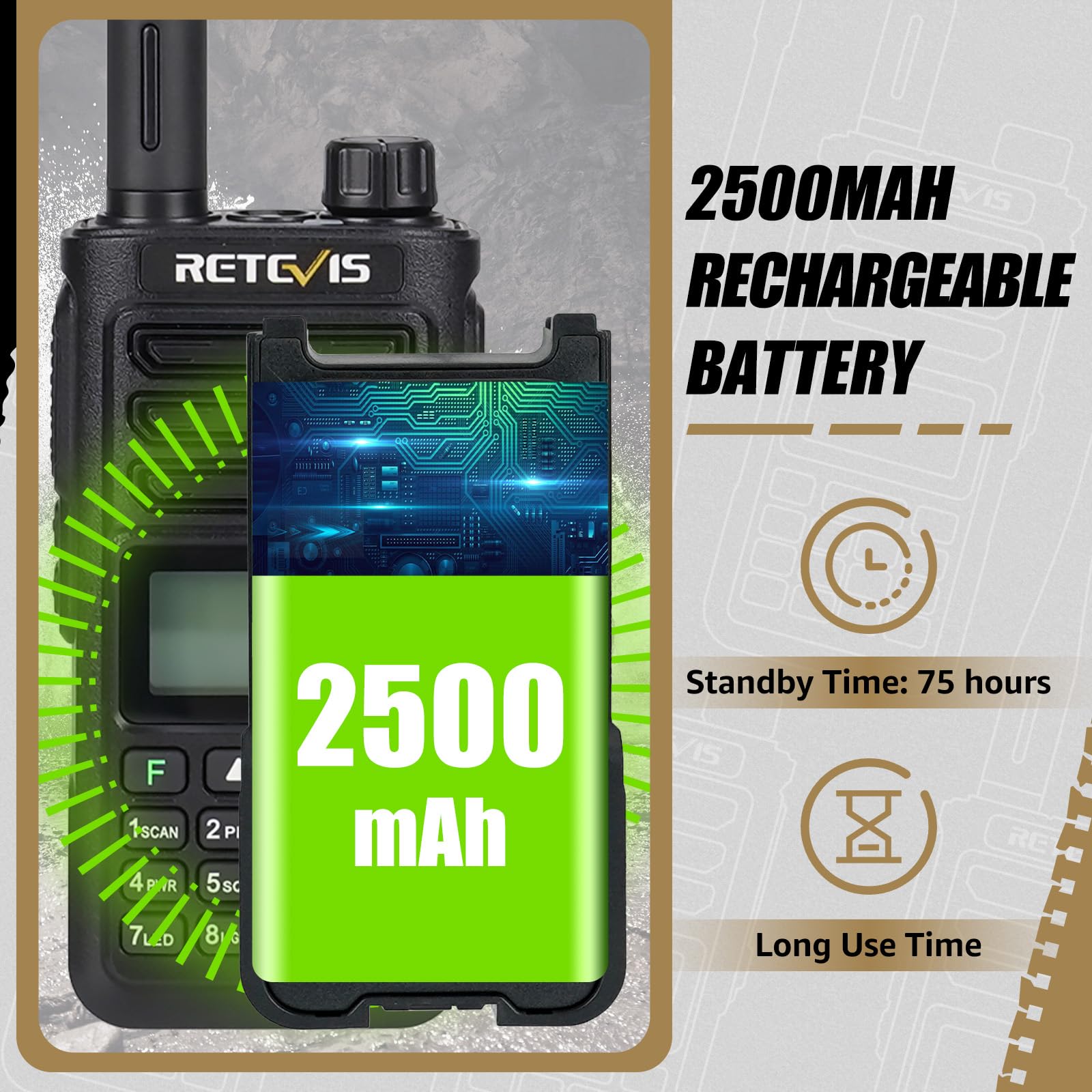 Retevis Ra89 Ham Radio Long Range, 10W Dual Band Radio With Speaker Mic, Chirp Compatible, Ip68 Waterproof, Dual Band Ham Radio Handheld With 2500Mah Usb C Rechargeable Battery