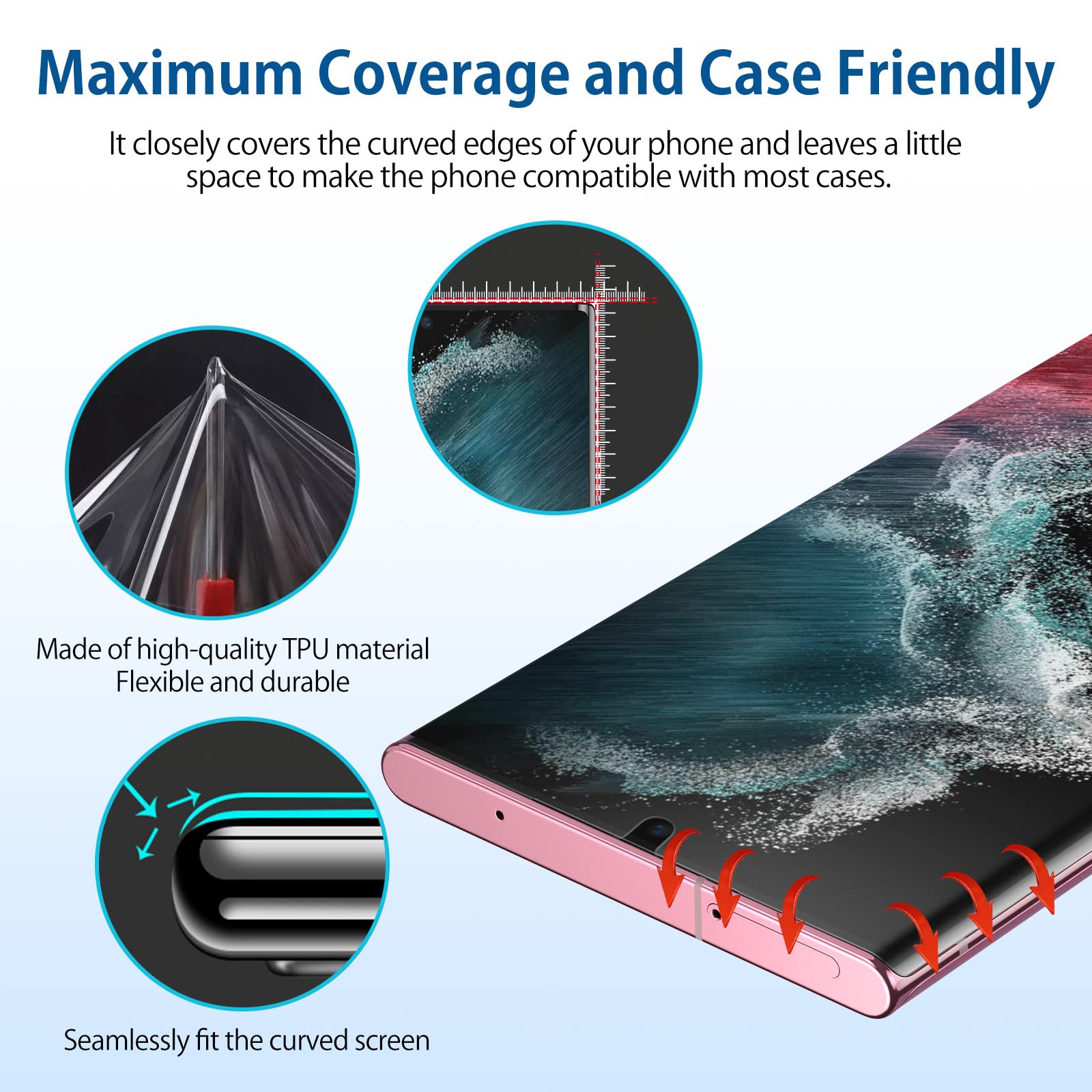 Phisimoo For Samsung Galaxy S22 Ultra Privacy Screen Protector, Anti Spy Flexible Tpu Film [2 Pack], Support Fingerprint Unlock,