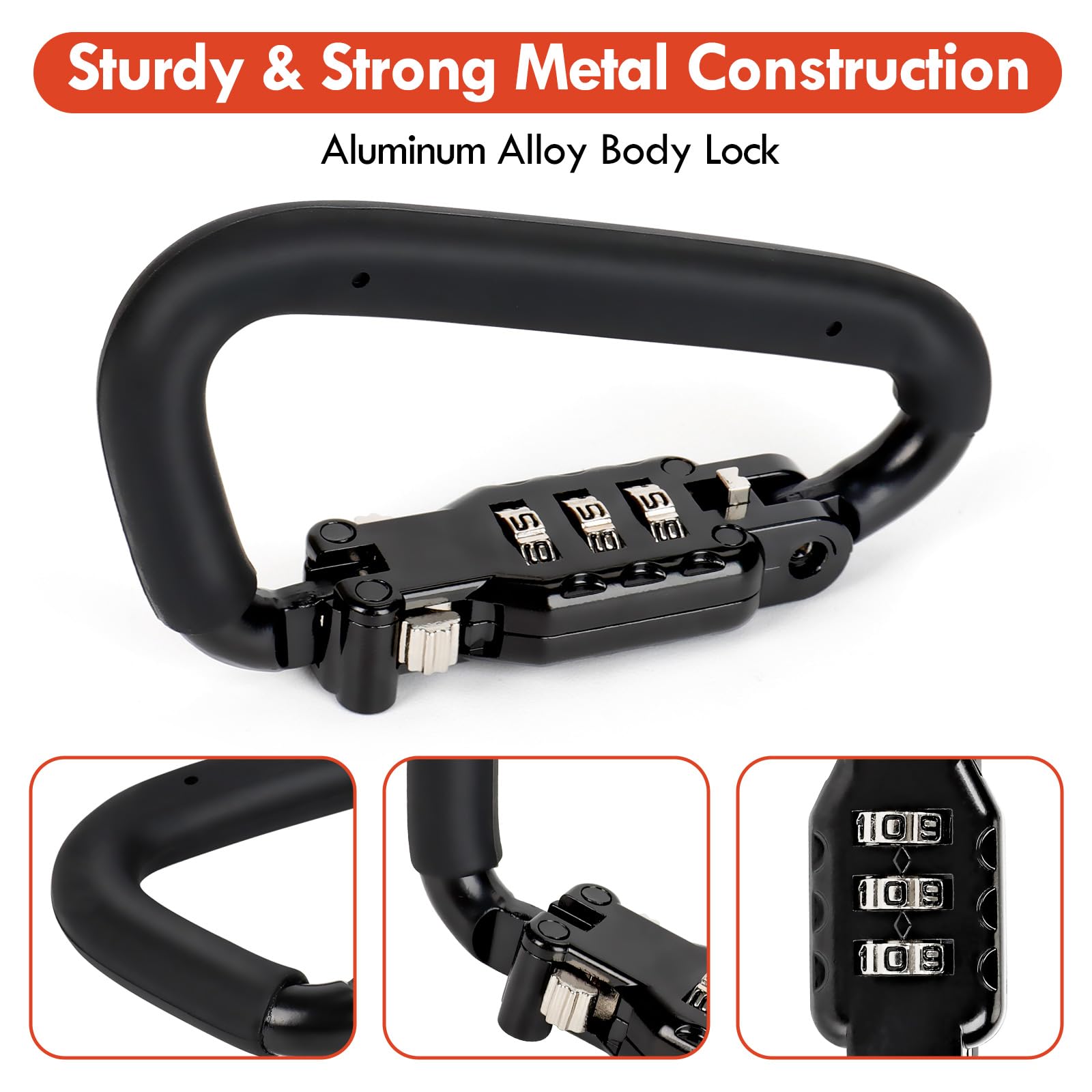 Avoeco Motorcycle Helmet Lock With Two Cables & Pin Locking Carabiner For Extra Security Ideal Lock For Bike Helmets, Phone Moun