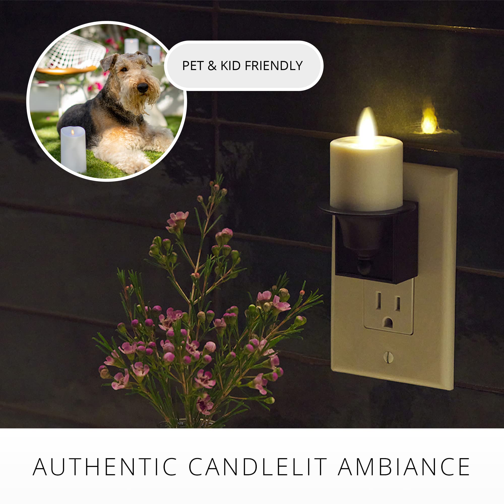Luminara Flameless Candle Black Nightlight With Motion Sensor - Plugin Night Led Light With Patented Real-Flame Effect Technolog