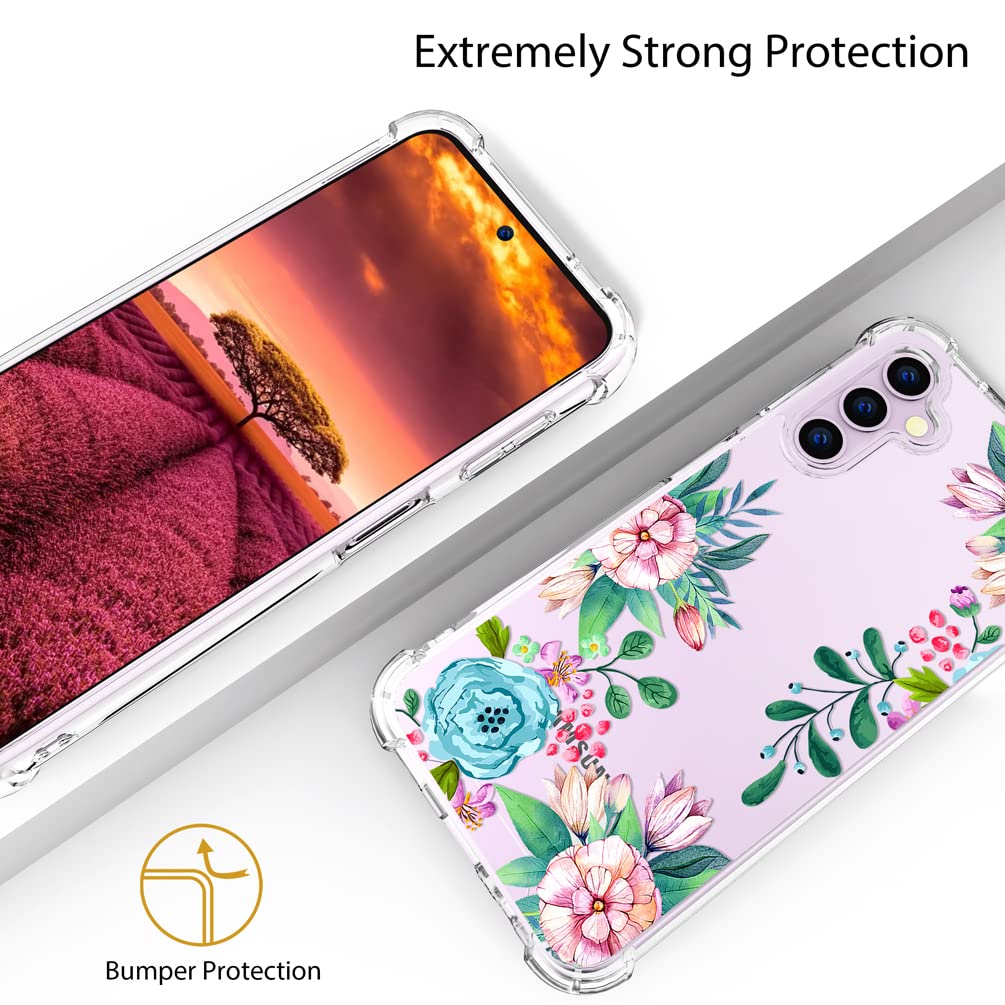 Topgraph Case Flower Floral Cute Clear For Women Girly Designer Girls For Galaxy S23+ Plus, Protective Phone Case Flower Design