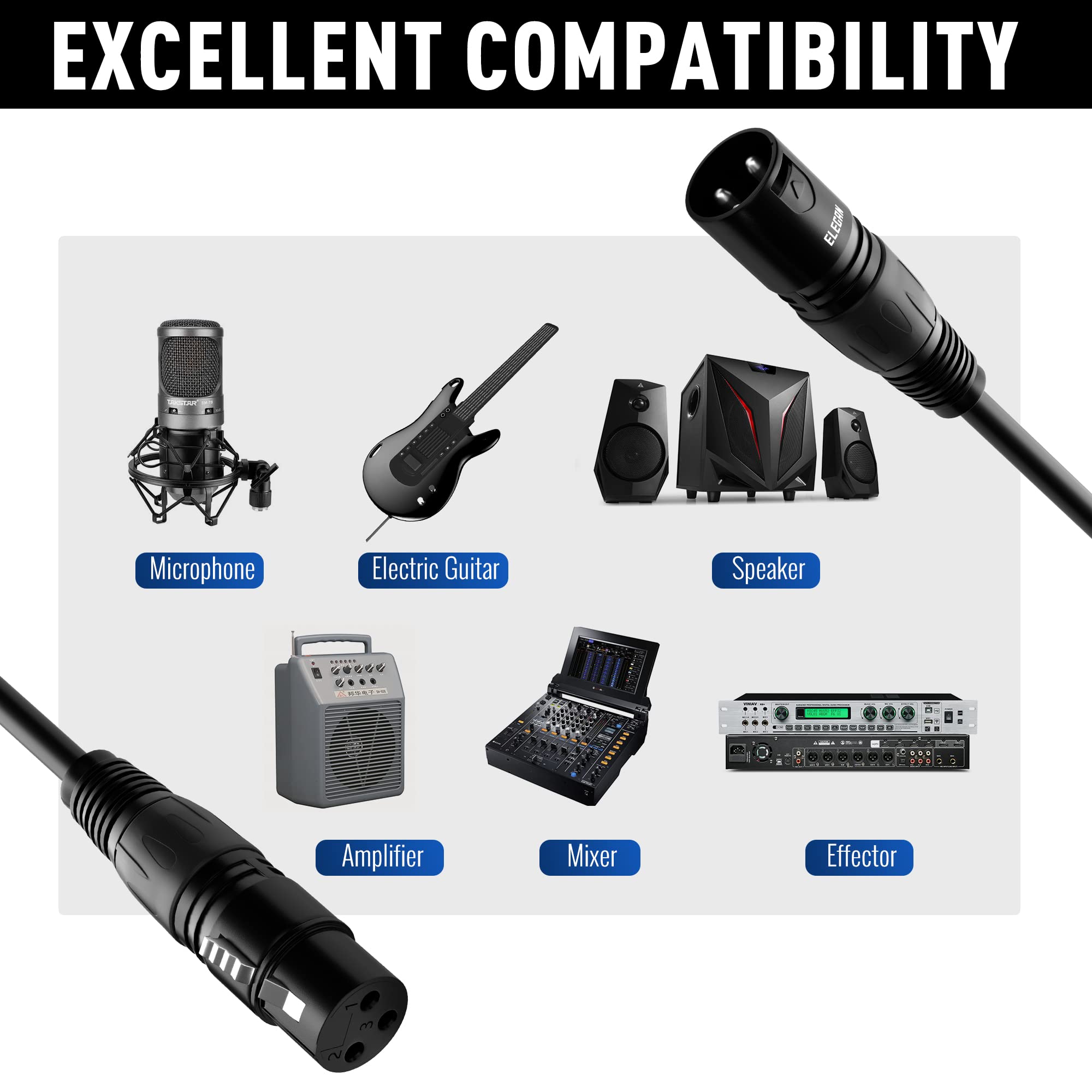 Xlr Cable Microphone Cable 100 Feet,Elecan Heavy Duty Balanced Xlr Speaker Cable (From 25 200Ft) 3 Pin Shielded Male To Female M