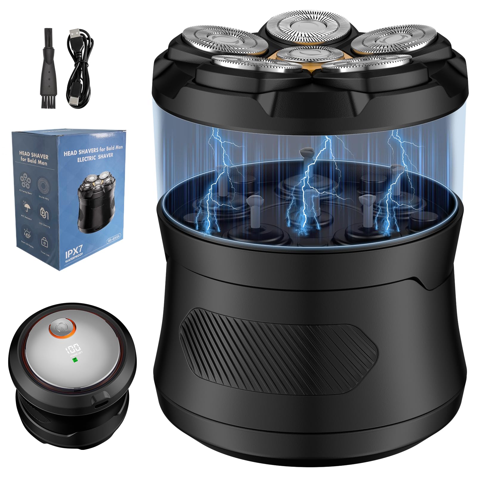 Bald Head Shaver With 5 Rotary Blades, Black