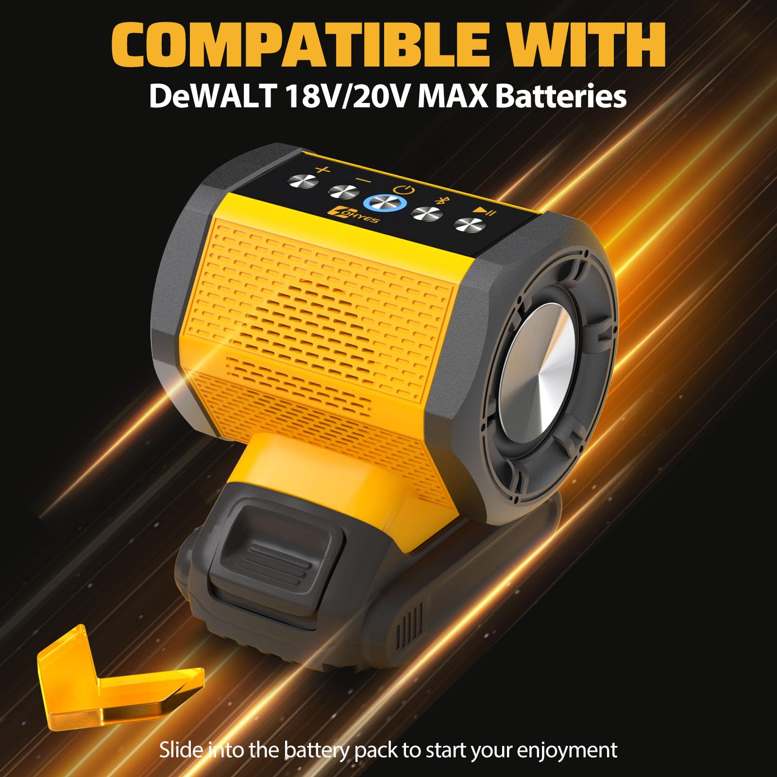 Bluetooth Speaker Fit For Dewalt 20V Max Battery With Usb A/C Charging For Jobsite Camping & Parties(Battery Not Included)