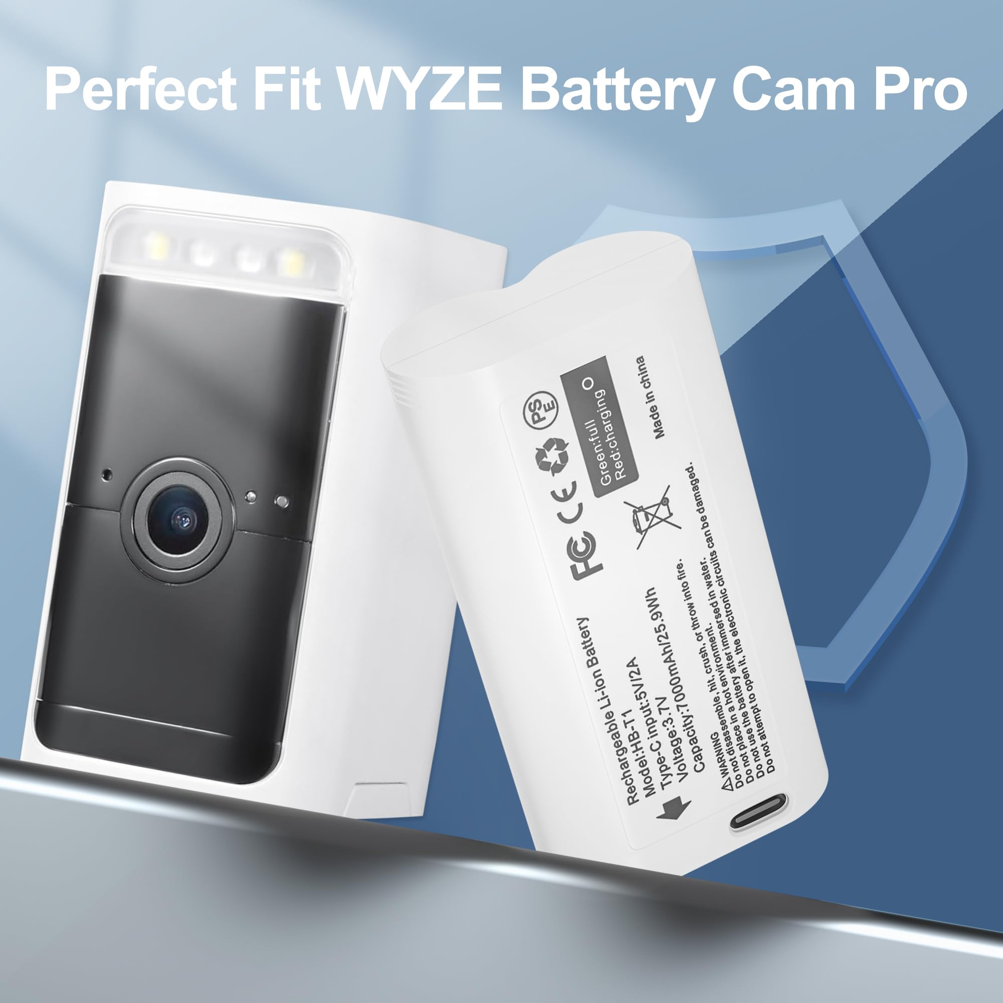 Dmmns 1 Pack Battery Cam Pro,Upgraded 7000Mah Removable Battery Pack Wbat1 Replacement For Wyze Cam Pro 2K Camera Wyzecop Rechar