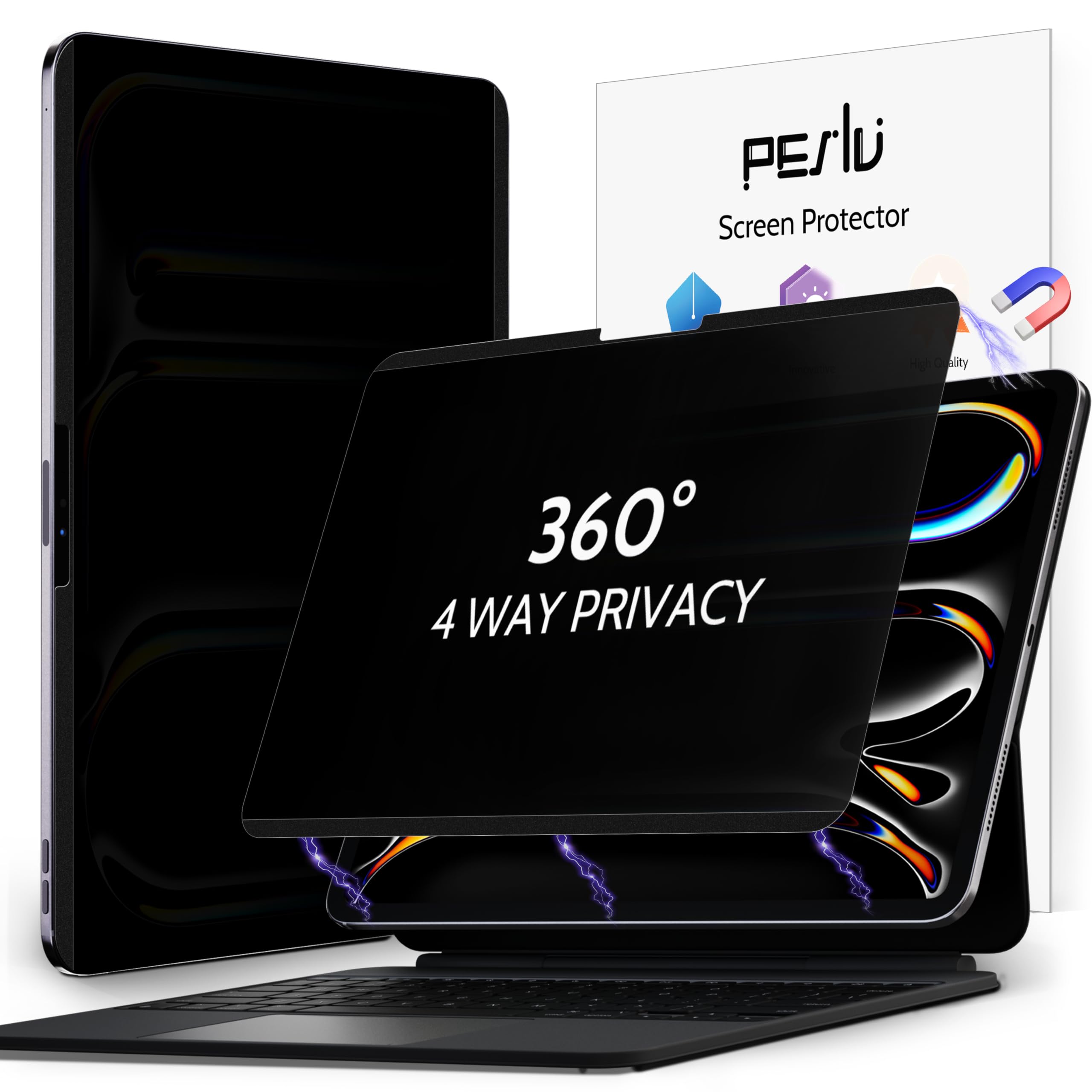 Peslv 4 Way Magnetic Privacy Screen For Ipad Pro 13 Inch 7Th (2024, M4),360 Removable Anti Blue Light Glare Spy Private Filter, 