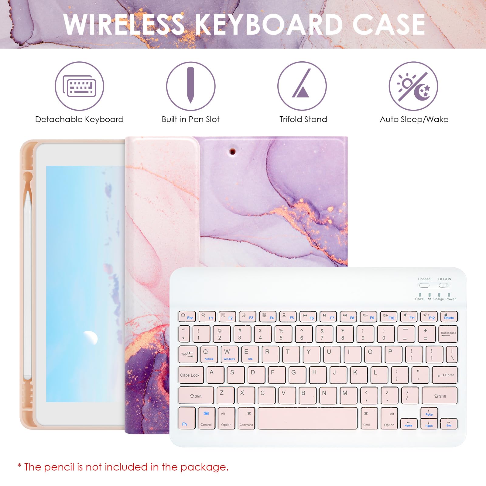 Lama Wireless Keyboard Case For Ipad 10.2 9Th 8Th 7Th Generation, Detachable Bluetooth Keyboard With Pencil Holder For Ipad 10.2