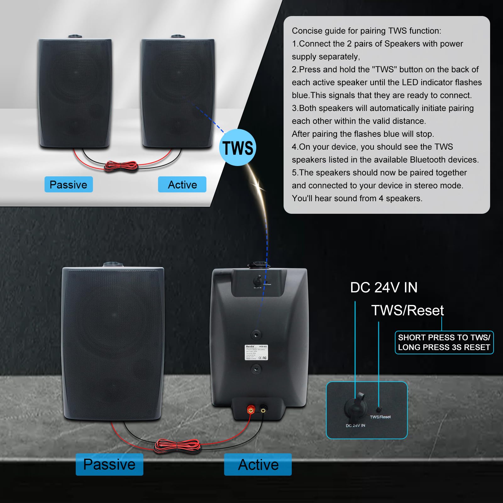 Studiofinix 6.5 Inch 400W Outdoor Bluetooth Speakers Waterproof Wired, Wall Mount Speakers All Weather Durability For Patio, Cov