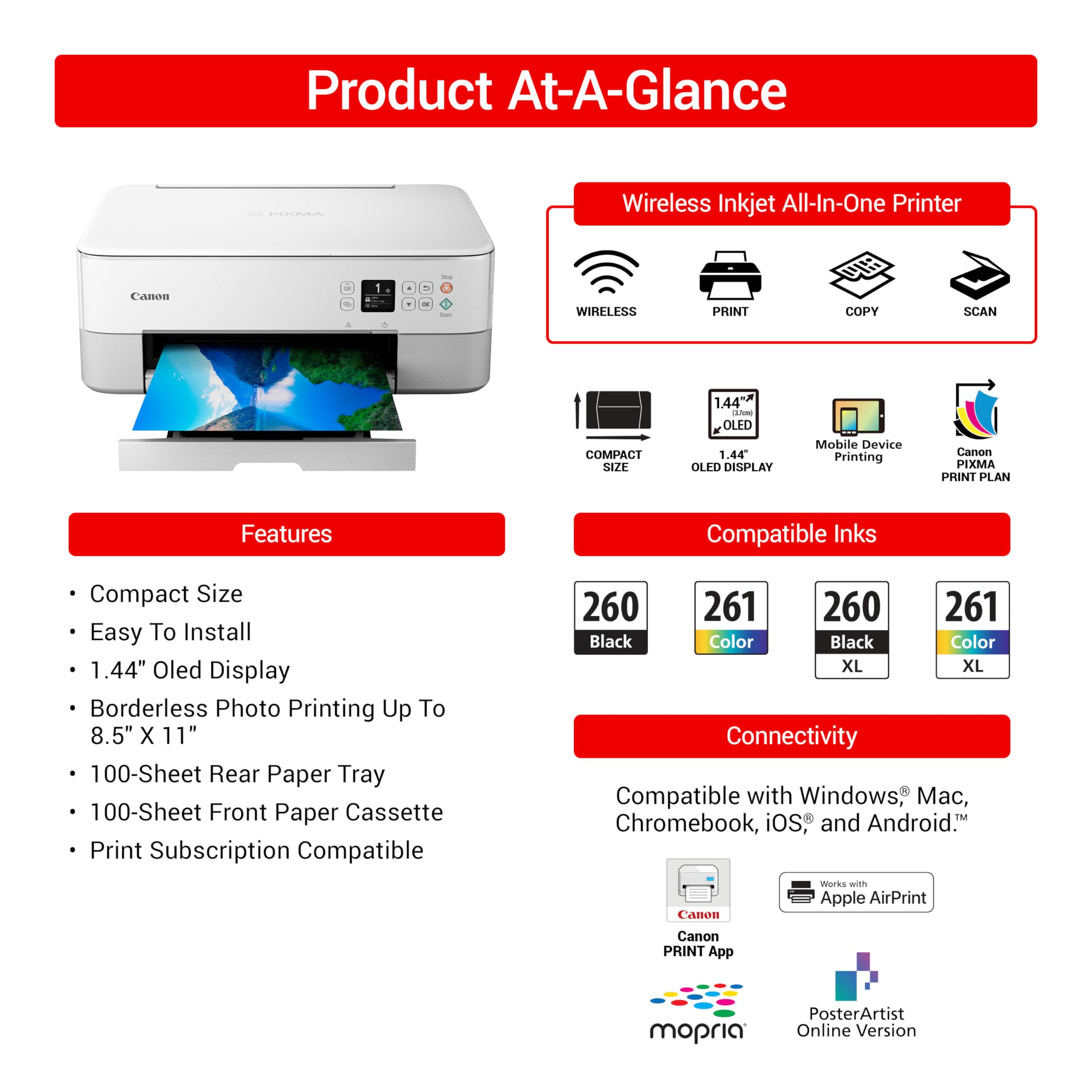 Canon Pixma Ts6420A All In One Wireless Inkjet Printer [Print,Copy,Scan], White