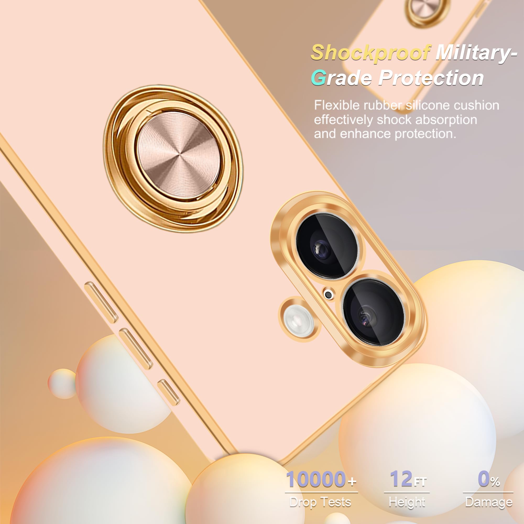 Fingic For Iphone 16 Plus Phone Case[With 360Ring Holder][Support Magnetic Car Mount]Cute Kickstand Slim Women Girl Nonslip Hard