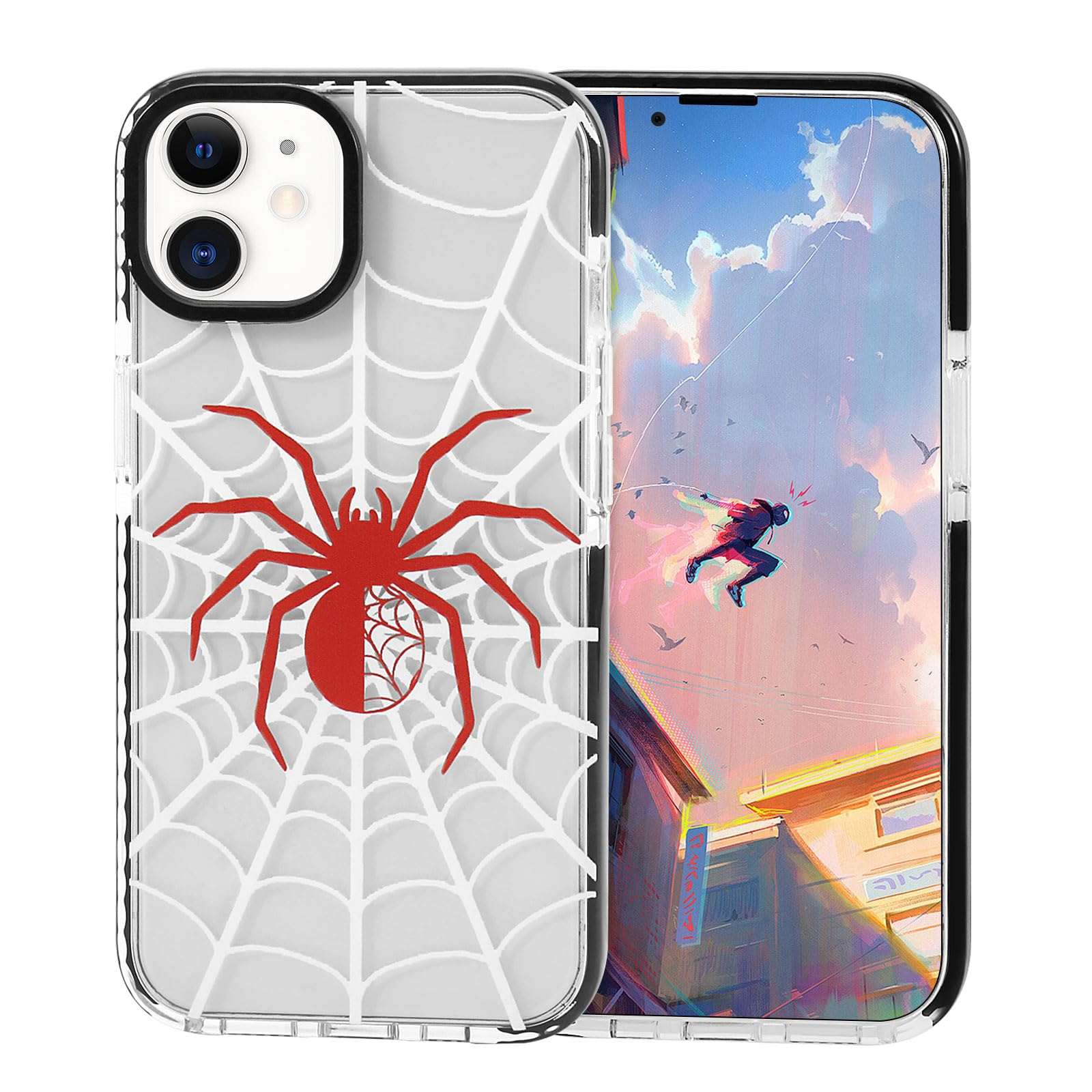 Yebowe Compatible with iPhone 12 Case, Cool Spider Web Print Design for Women Girls Boys Men Gift, Clear Cute Anime Style Bumper