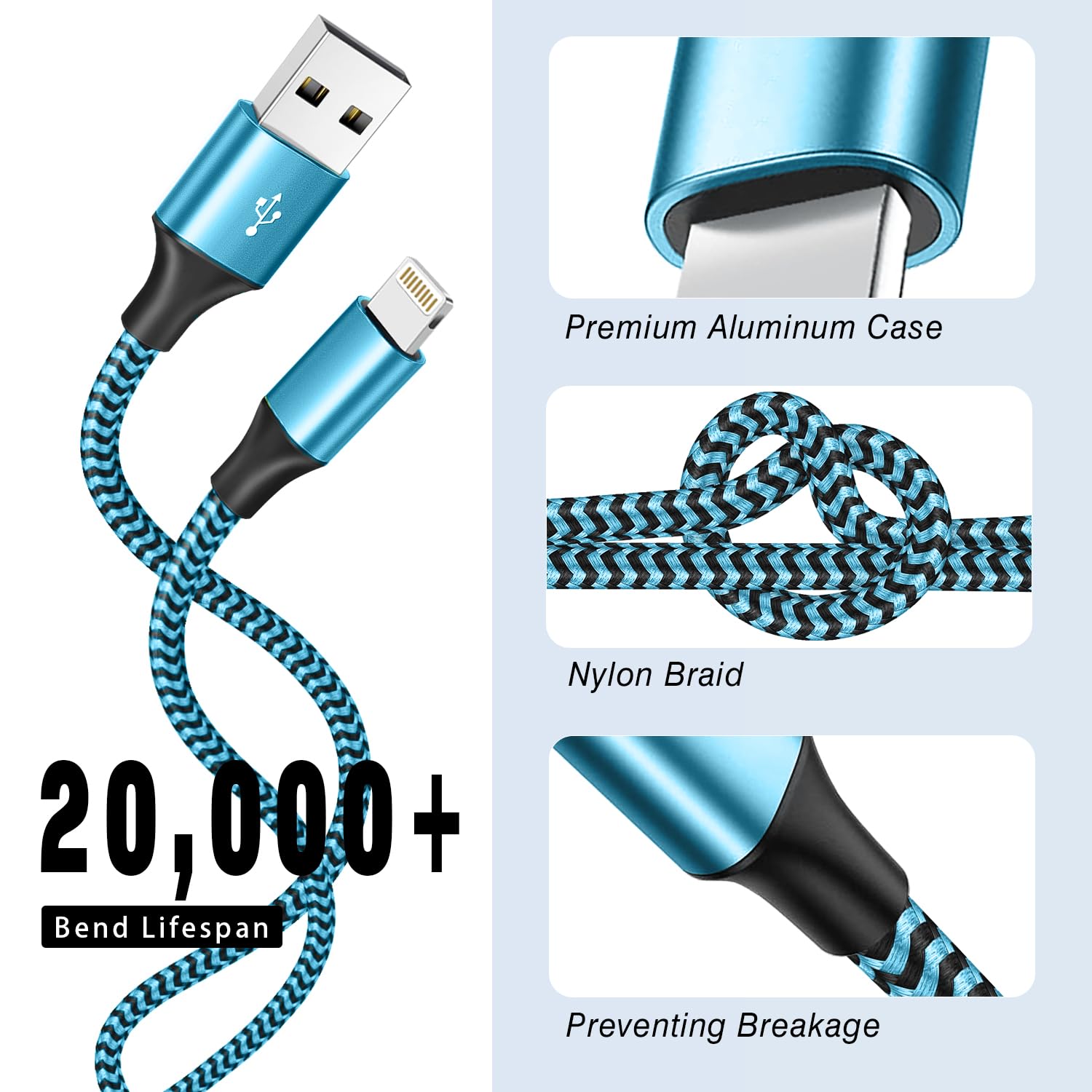 Shusel For Iphone Charger 3 Pack 6Ft Usb Lightning Cable Mfi Certified Fast Charging Nylon Braided For Iphone Charger Cord Compa