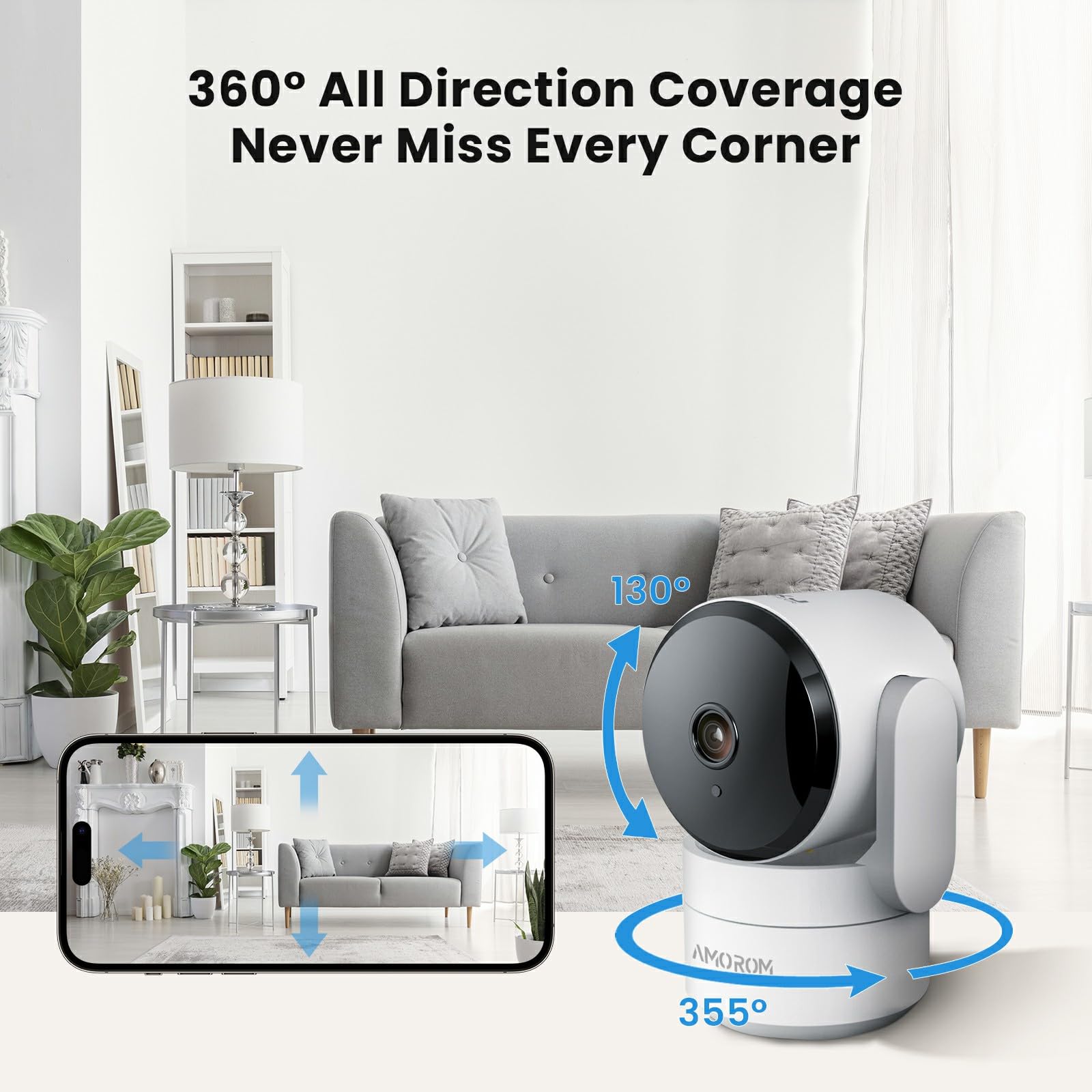 Pet Camera 360 Home Security Cameras With Pan/Tilt, Night Vision, Motion Detection, Privacy Mode, 2 Way Audio, Cloud & Sd Card S