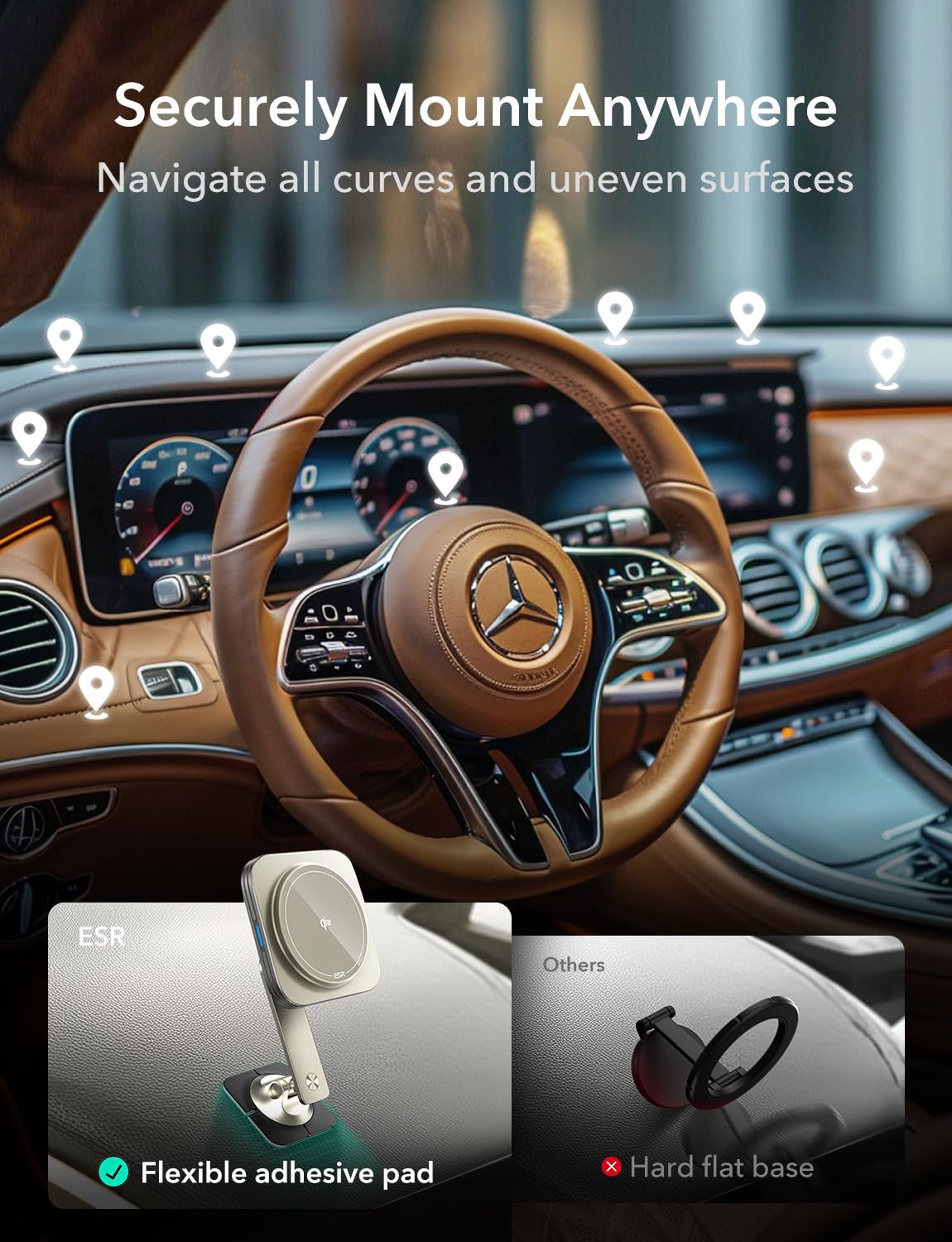 Esr For Qi2 15W Magsafe Car Mount Charger, Qi2-Certified Universal Dashboard/Tesla Magsafe Car Charger, Magnetic Wireless Chargi