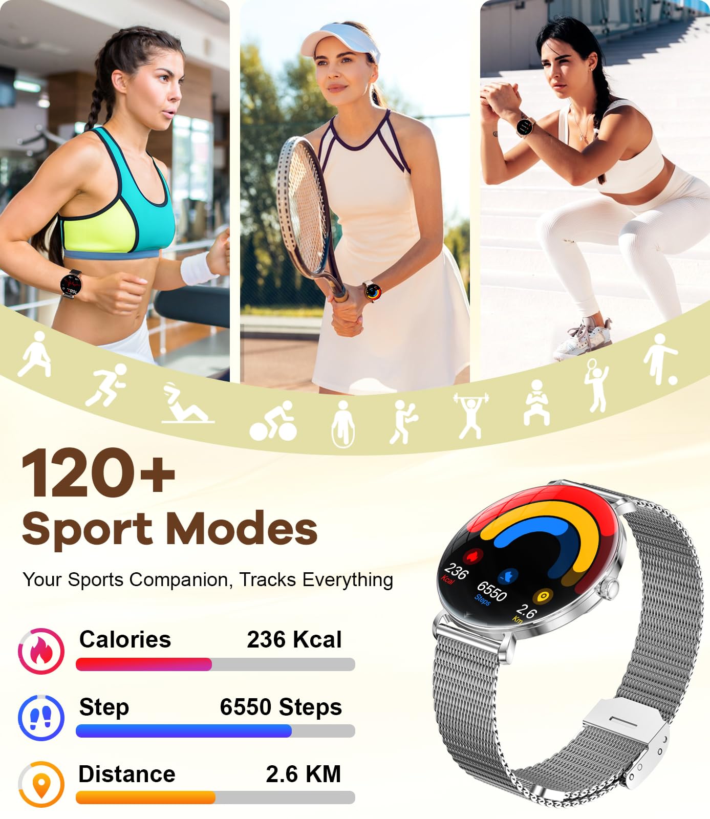 Smart Watches For Women With Calls/Answer: 1.43 '' Amoled Display Smart Watch For Android Phone Iphone Compatible,Fitness Watche