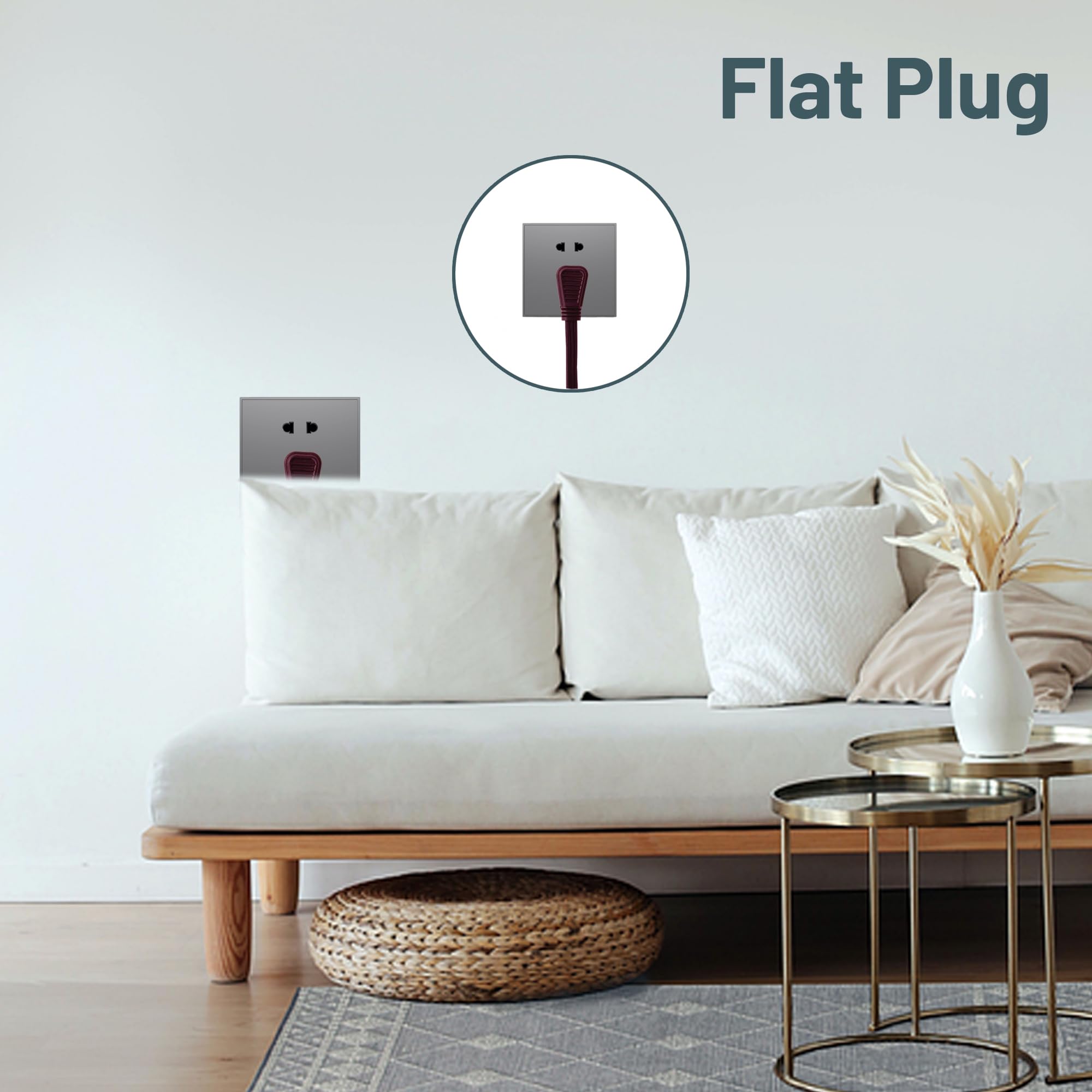 Palarine Brown Flat Plug Extension Cord 6 Ft, Indoor Extension Cord, 16/3 Spt 3 13A 3 Prong Power Cord For Kitchens, Behind Furn