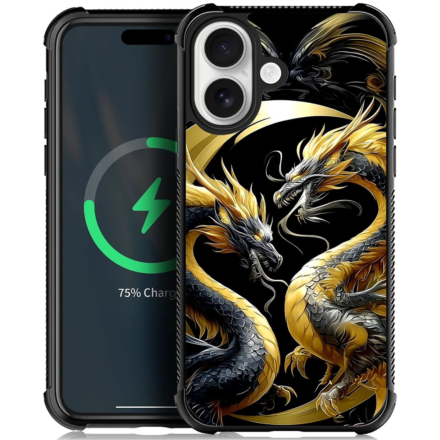 Deaorew for iPhone 17 Case | Compatible with MagSafe | Classic Slim Cover Design | Golden Black Dragon