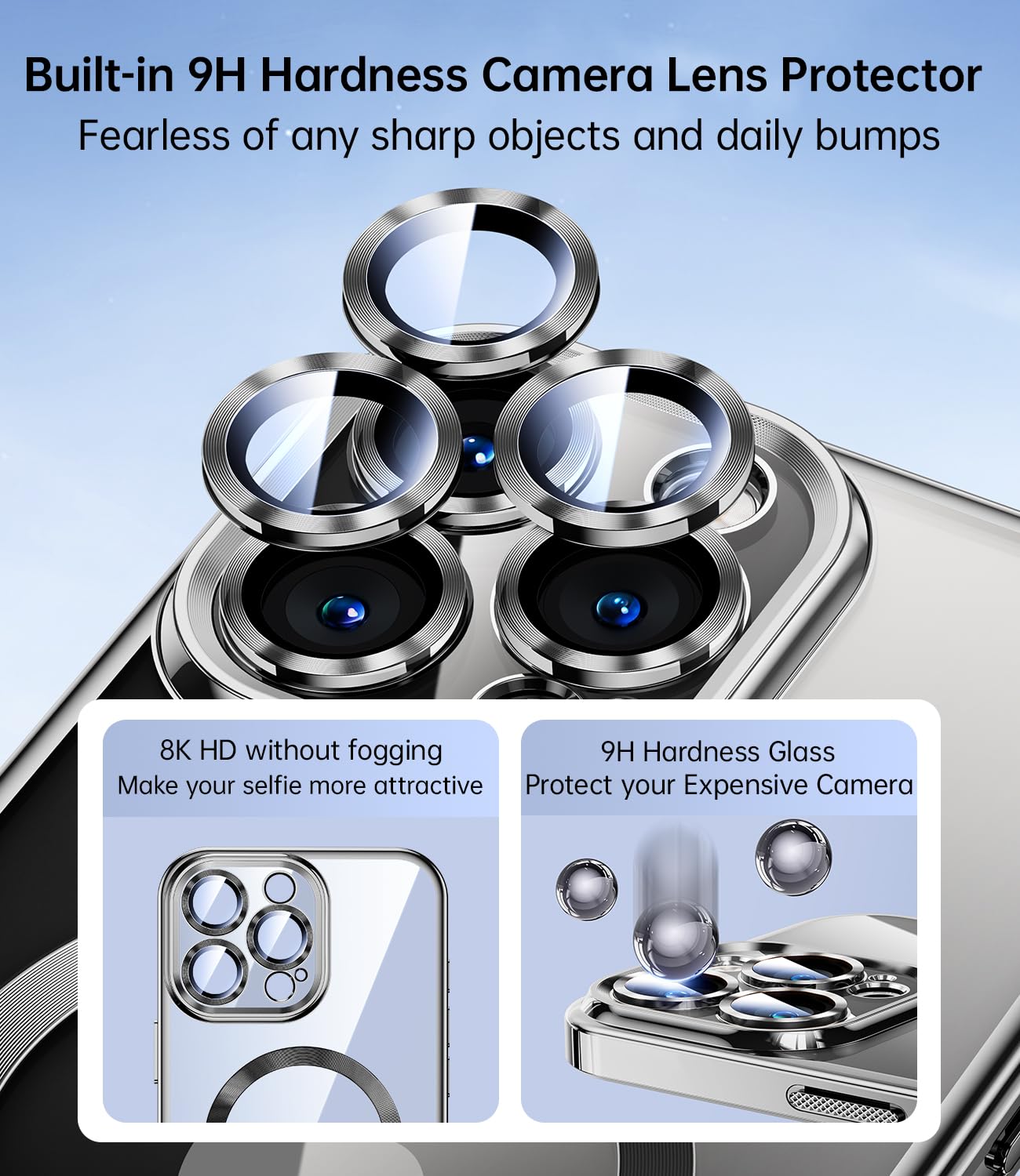 Jueshituo For Iphone 16 Pro Max Case With 2X Screen Protection [Built In Lens Protector] [Stronger N56 Magnets] [Not Yellowing]