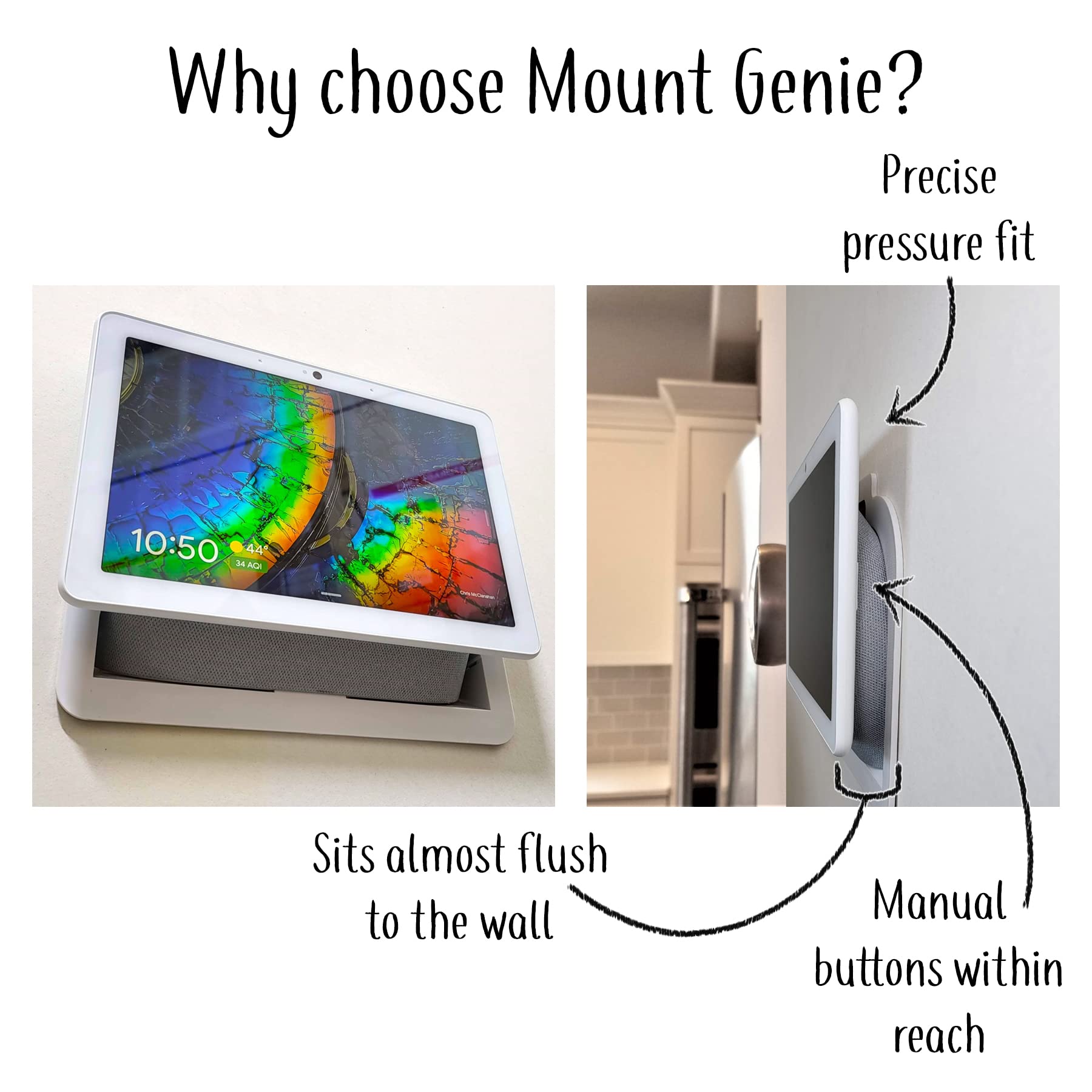 Mount Genie Wall Mount for Google Nest Hub MAX - White, Nylon, Fits Google Nest Hub Max - Model 850031581043