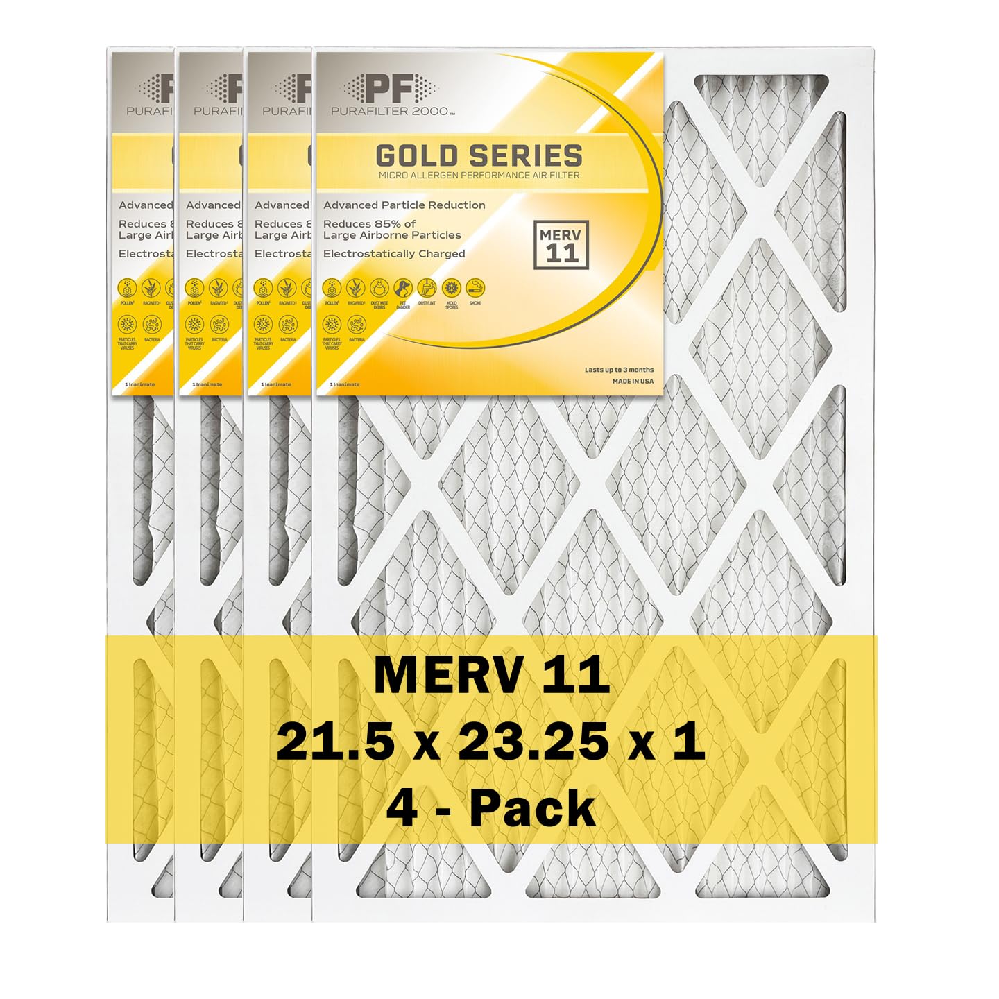Purafilter 2000 Gold 21.5x23.25x1 Micro Allergen Performance Pleated Replacement AC/Furnace Air Filter, MERV 11, (Pack of 4)