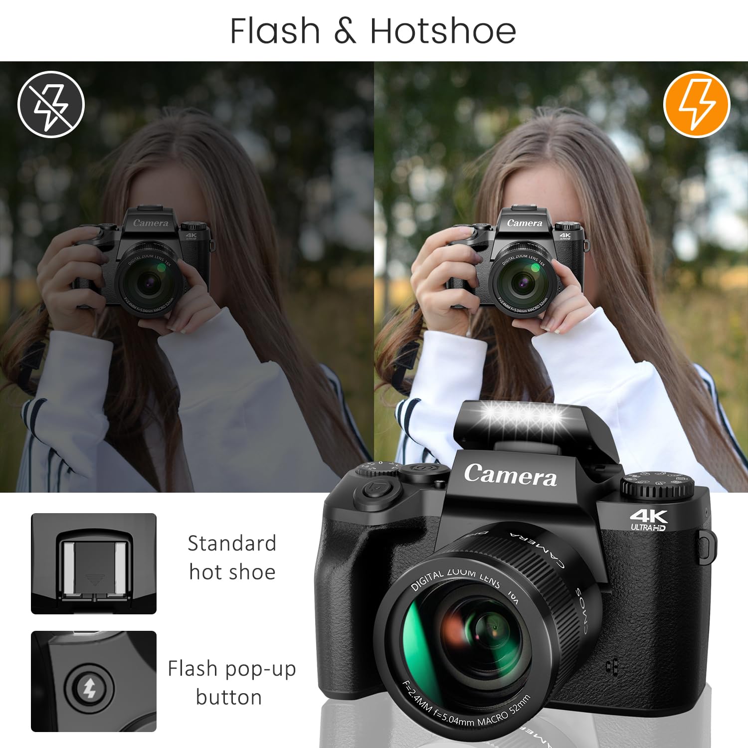 Saneen Digital Camera, 4K Cameras For Photography & Video, 64Mp Wifi Touch Screen Vlogging Camera For Youtube With Flash, 32Gb S