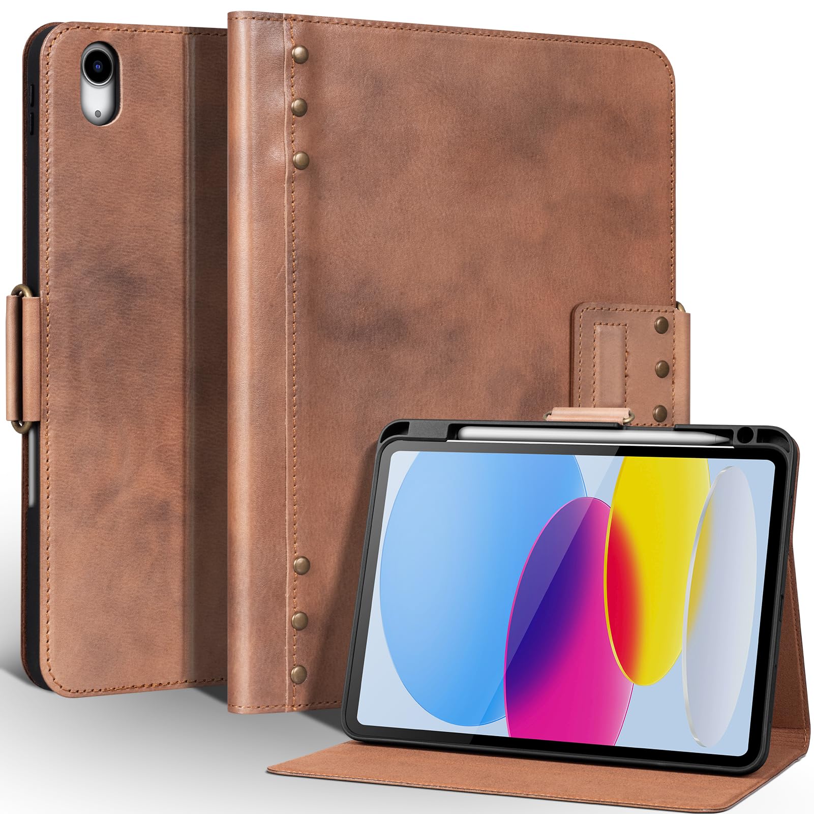 Une Diffe Leather Case for iPad (A16) 11th Gen. 11 Inch 2025, iPad 10th Gen. 10.9 Inch 2022,Protective Cover with Pencil Holder,