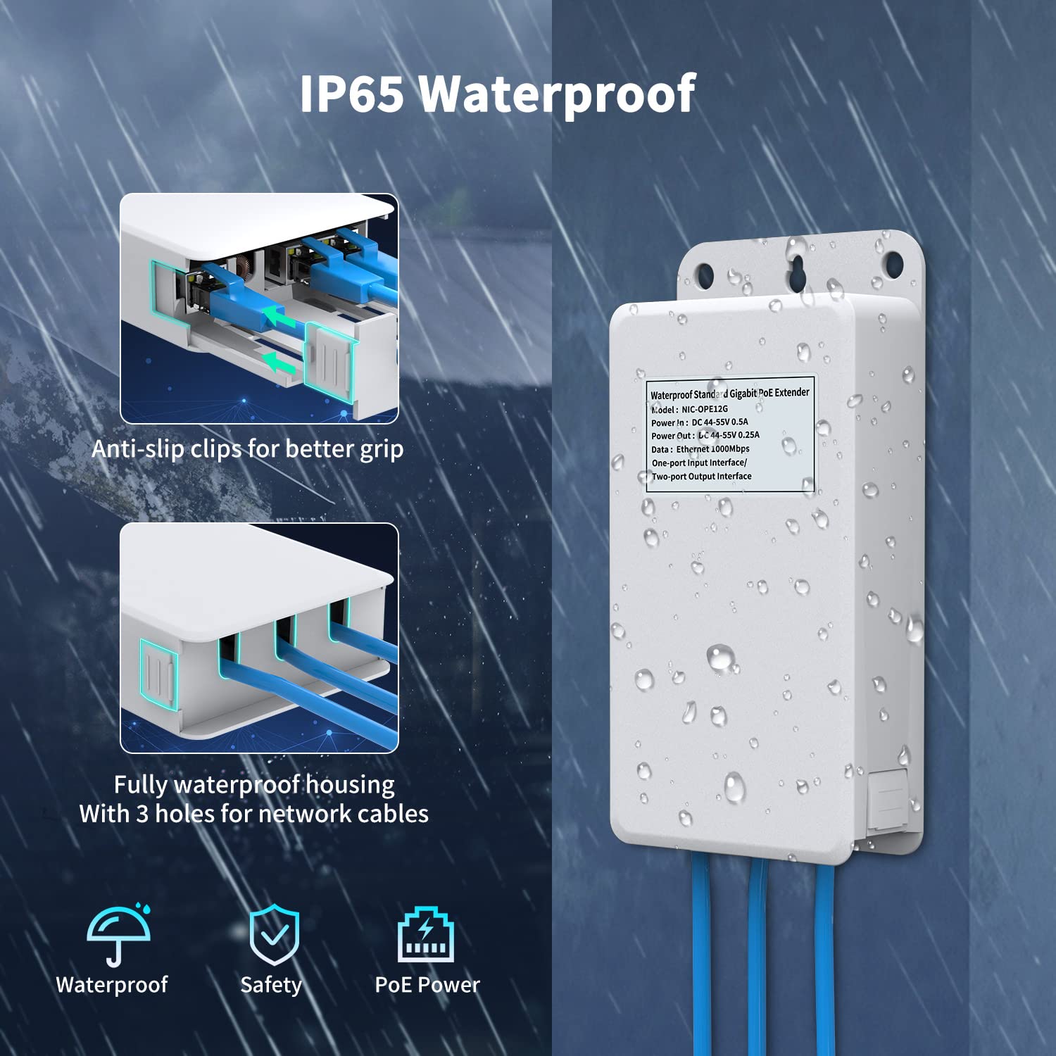 Gigabit Outdoor Waterproof Poe Extender, Nicgiga 2 Port Poe Repeater 100 Meters(328 Ft), Ieee 802.3Af/At Power Over Ethernet Poe