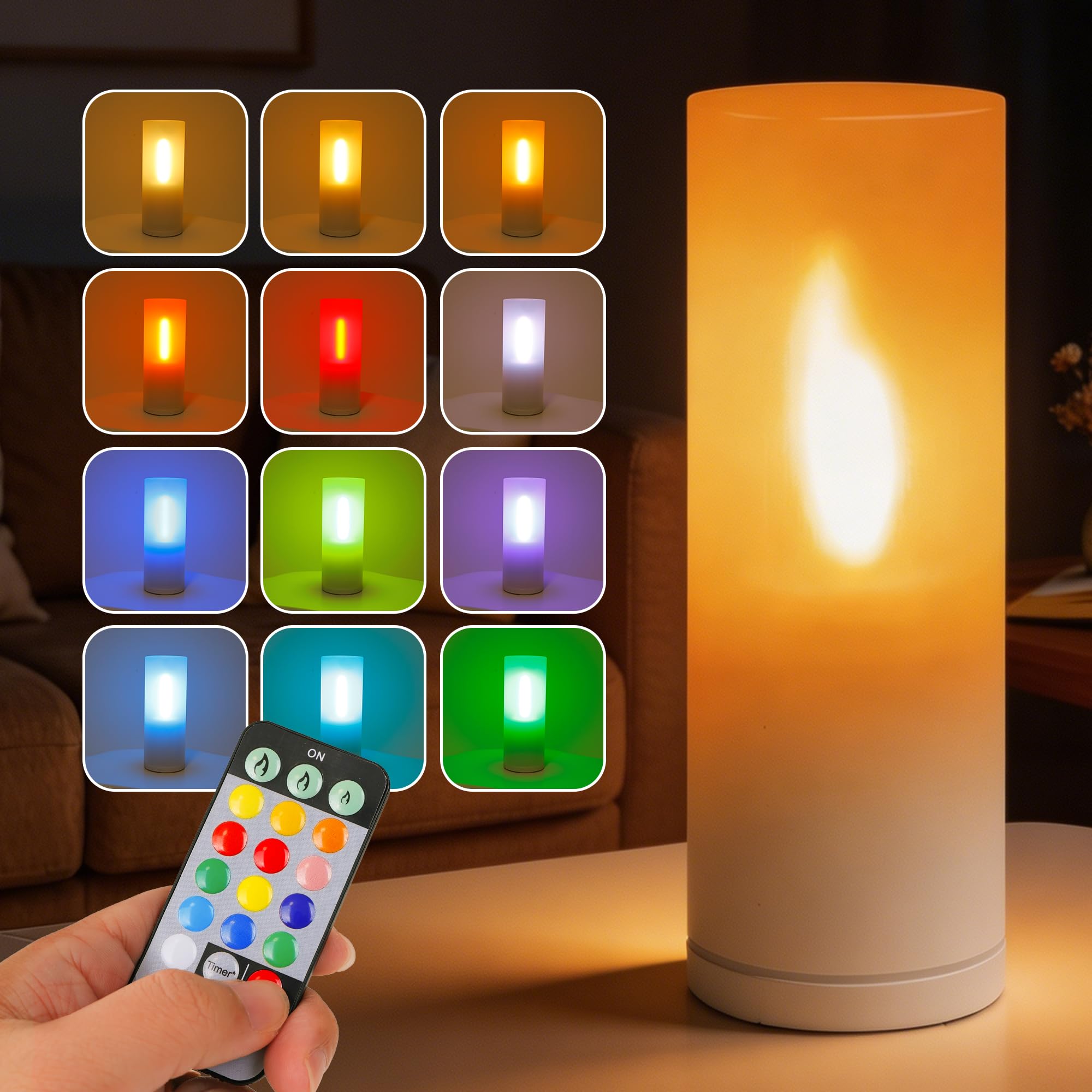Flameless Simulation Candle Light, RGB 13 Colors Changing Night Light with Remote, Atmosphere Desk Lamp/Bedside Lamp,USB Recharg