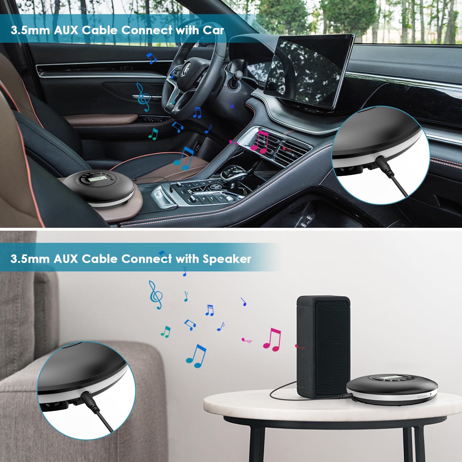 Gueray Portable Cd Player Bluetooth: Cd Player Portable With Headphones Lcd Display Anti-Skip Protection Cd Discman With Aux Cab