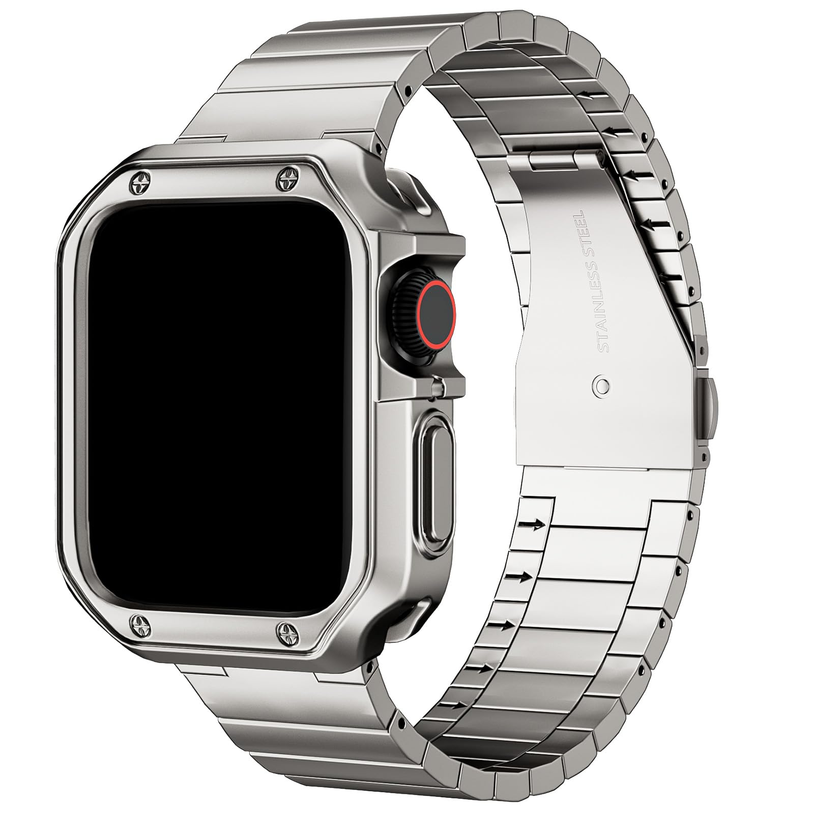 Compatible With Apple Watch Band And Case, Stainless Steel Metal Chain With Tpu Cover, Smart Watch Link Bracelet Strap, Wrist Band For I Watch Series 9 8 7 6 5 4 3 2 1 Se, 41Mm 40Mm 38Mm, Titanium