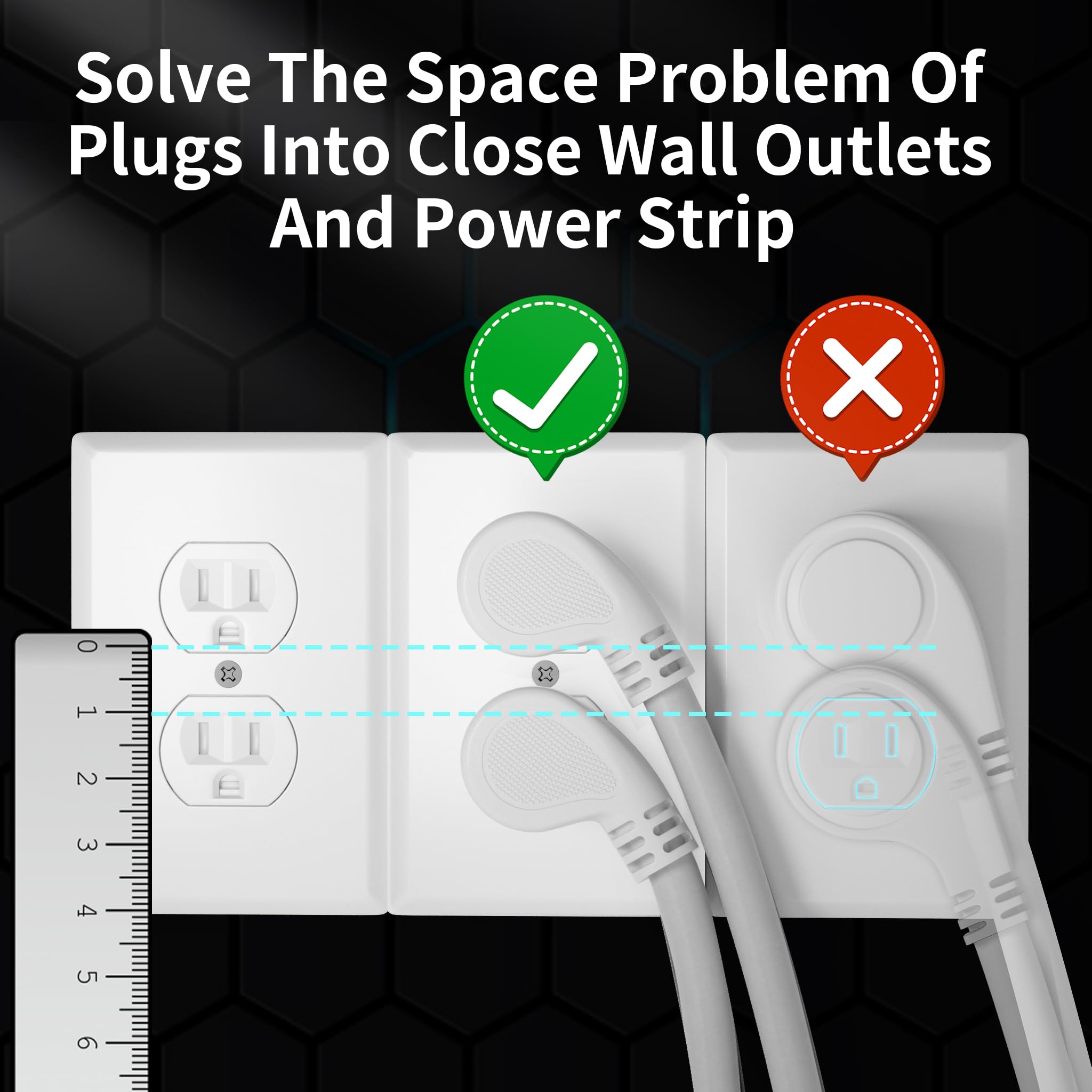 Huanchain 14 Gauge 3 Feet (3 Pack) Flat Plug Extension Cord White Indoor Outdoor, Heavy Duty 3 Prong Grounded Low Profile Extens