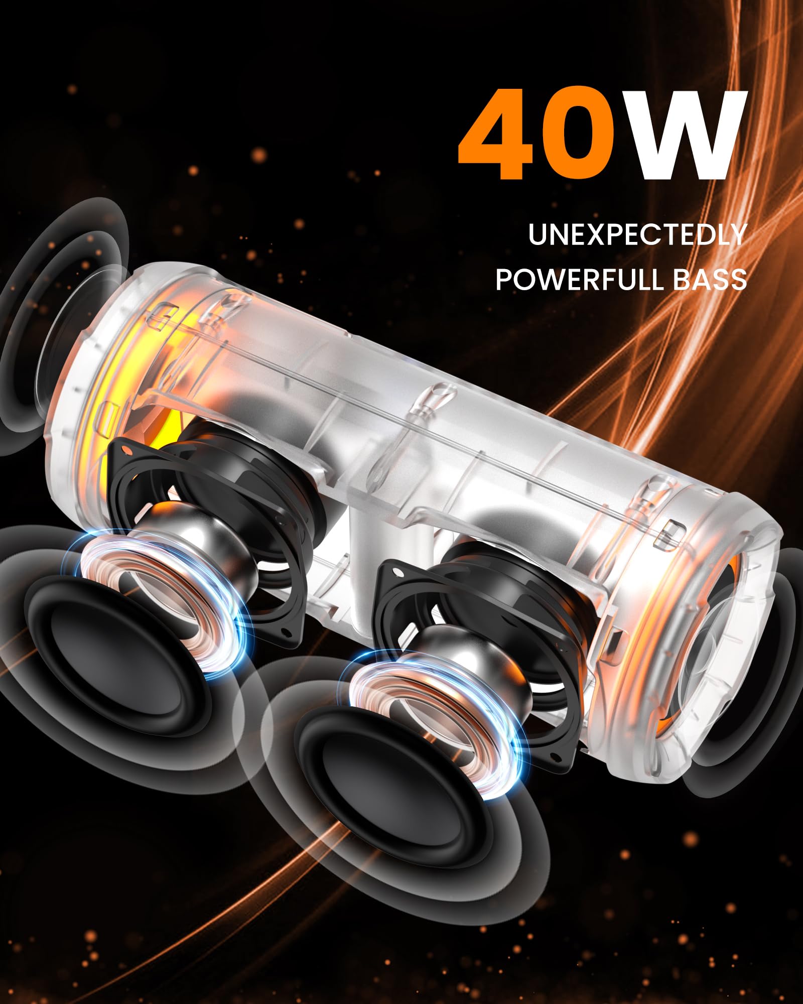 Notabrick Bluetooth Speakers, 40W Dsp Speaker Bluetooth Wireless With Light, Ipx7 Waterproof Speaker, Deep Bass, Power Bank, Tf/