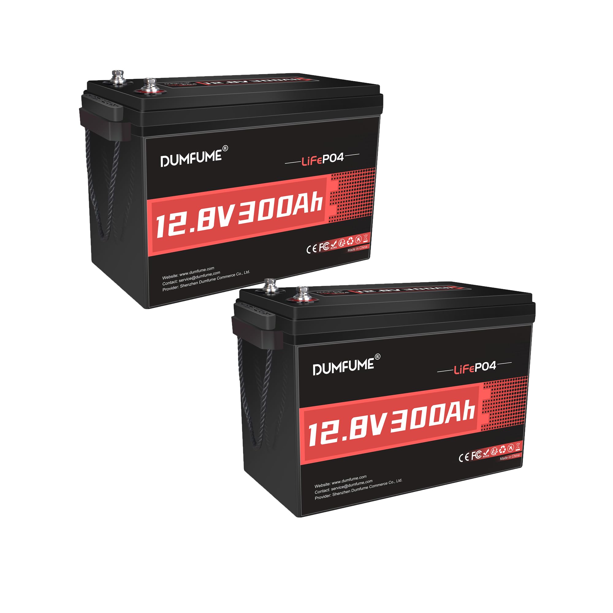 Dumfume 2 Packs 12V 300Ah Lithium LiFePO4 Battery,200A BMS 3840WH Rechargeable Lithium Iron Phosphate Battery 15000+ Deep Cycles