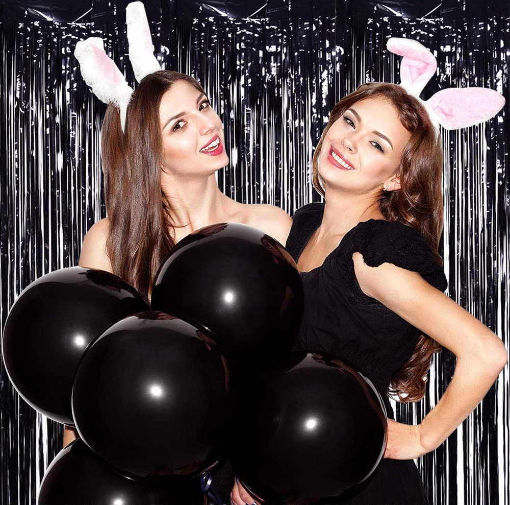 Toniful 3Pcs Black Door Streamers,Black Photo Booth Backdrop Metallic Streamers Black Foil Fringe Curtains For Birthday,Christma