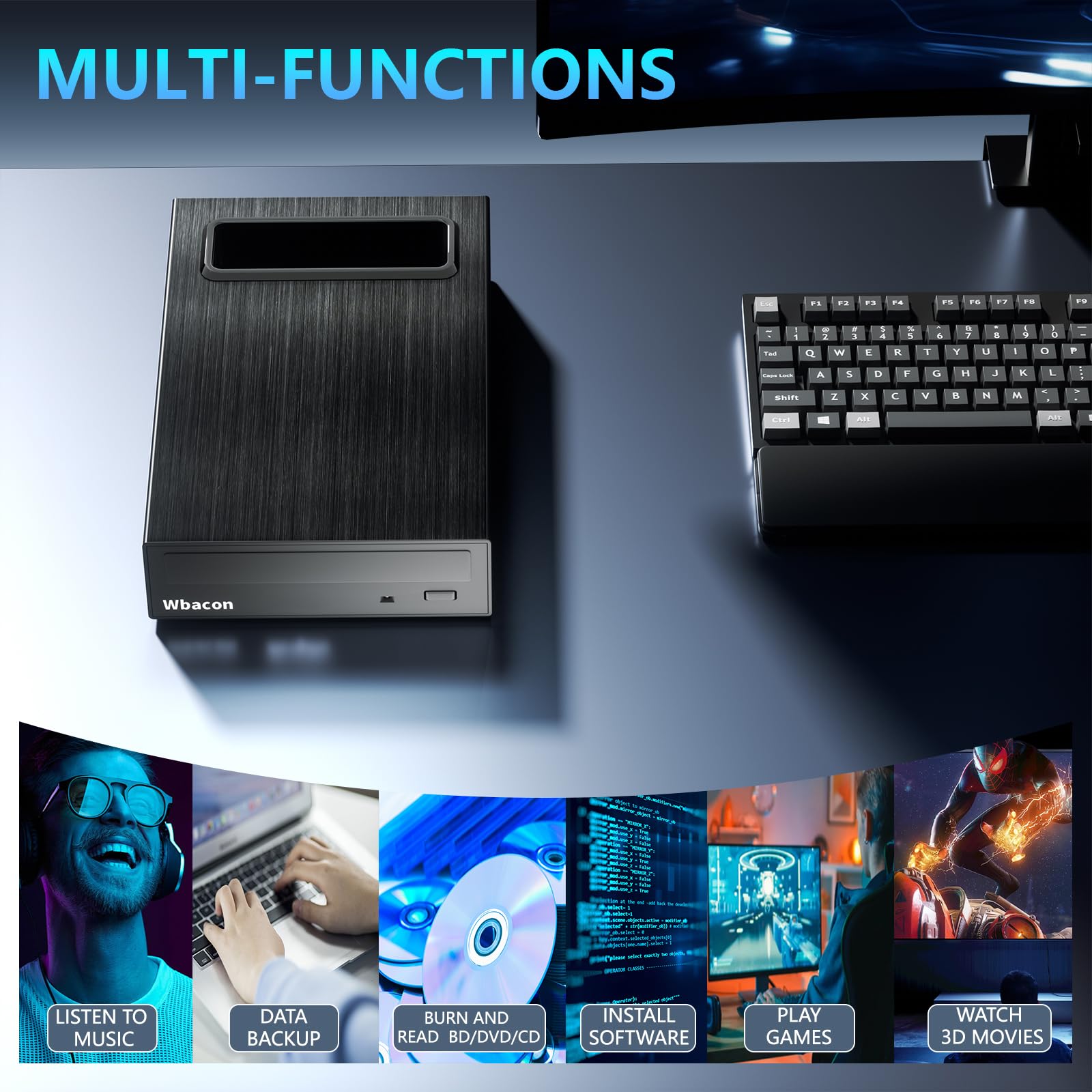 4 In 1 External Blu Ray Drive, 16X Read Speed With Hard Drive Docking Station, Usb 3.0 Type C External Blu Ray Dvd Drive Burner,