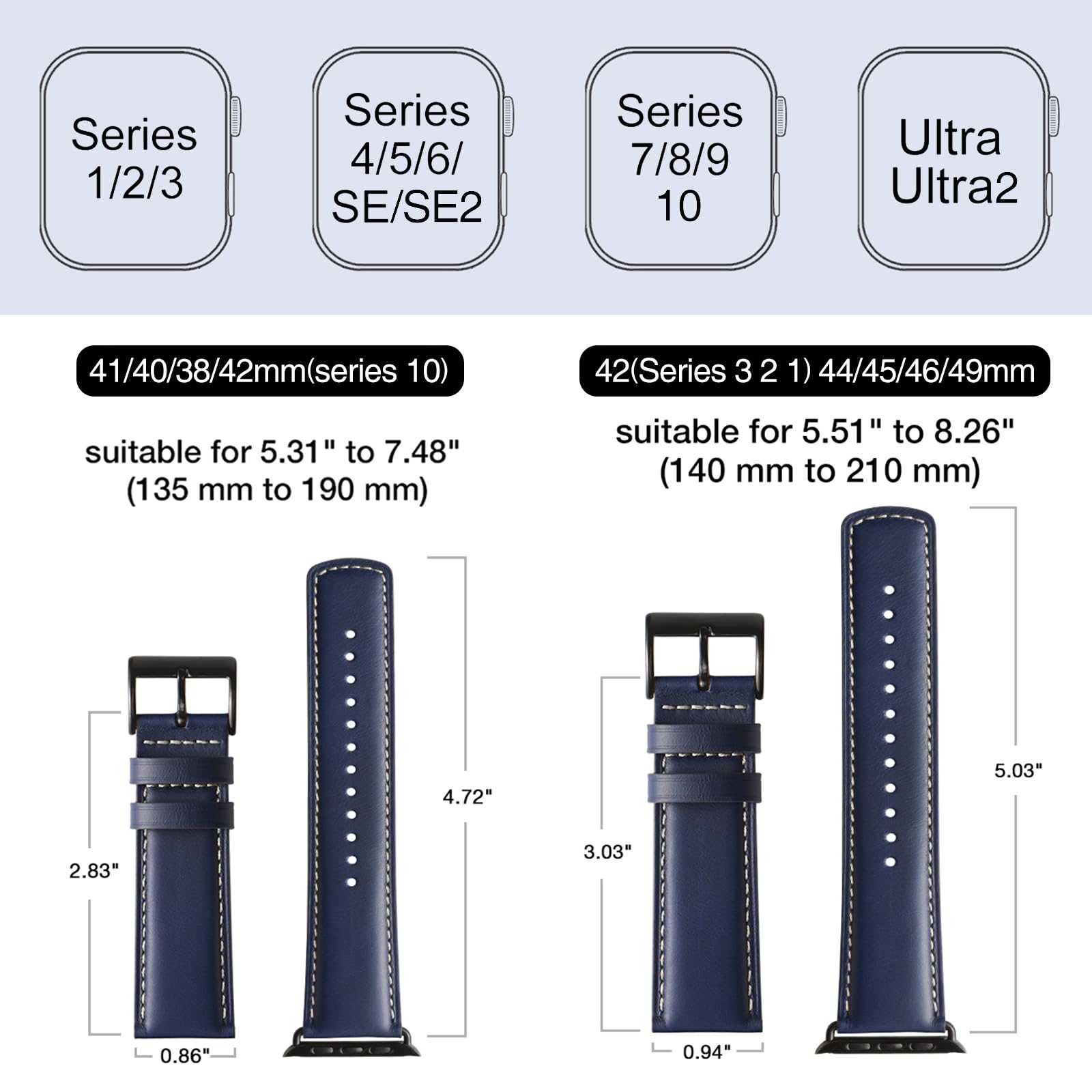 Sunfwr Leather Bands Compatible With Apple Watch Band 41Mm 40Mm 38Mm 42Mm(Series 10) For Men Women, Top Grain Genuine Leather Re