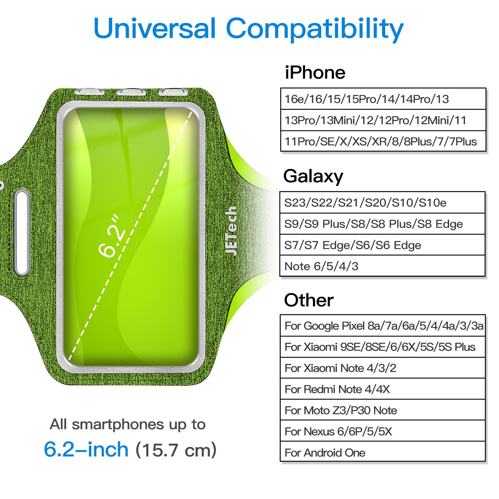 Jetech Phone Armband Holder With Key Holder And Card Slot, Upto 6.2 Inch, Iphone 16E/16/15 Pro/15/14 Pro/14/13 Pro/13/12, For Ga