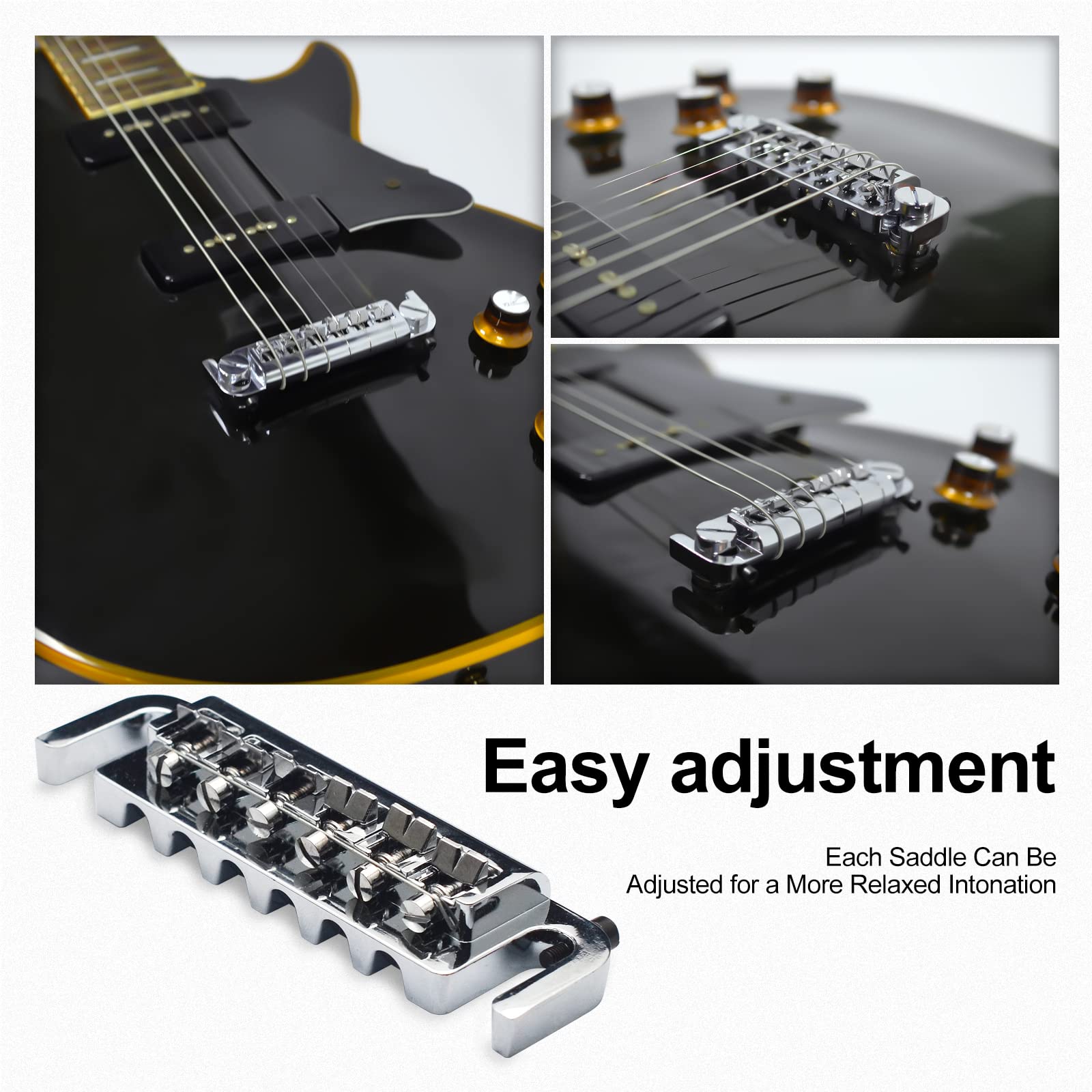 Saphue Wraparound Bridge Tailpiece Intonatable Combo Bridge Tailpiece For Solid Body Electric Guitar (Chrome)