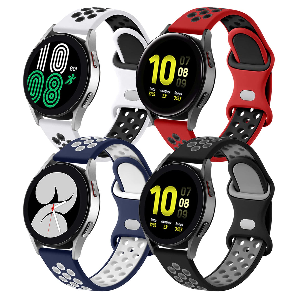 Lerobo Compatible Bands For Galaxy Watch 4, Watch 5, Watch Active 2   4 Pack 40Mm 44Mm Soft Silicone Sport Straps For Men Women