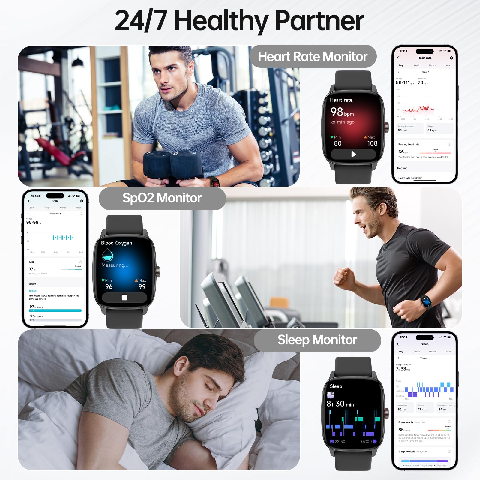 Smart Watch For Men Women With Bluetooth Call & Ai Voice, 1.85  Hd Fitness Tracker With Heart Rate Spo2 Sleep Monitor, 100+ Spor