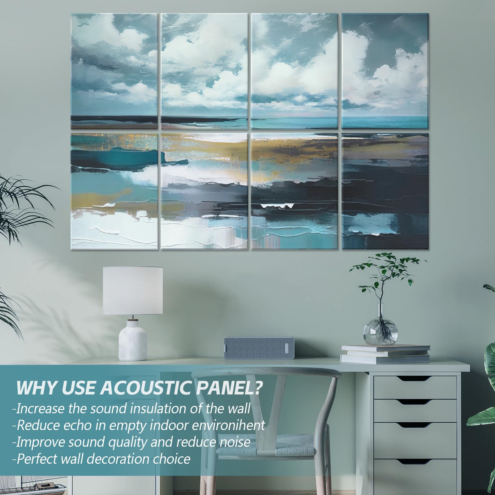 Atawlege 8 Pack Art Acoustic Panels, 48''X32'' Self Adhesive Soundproof Wall Panels, Decorative Sound Absorbing Panel, Acoustic