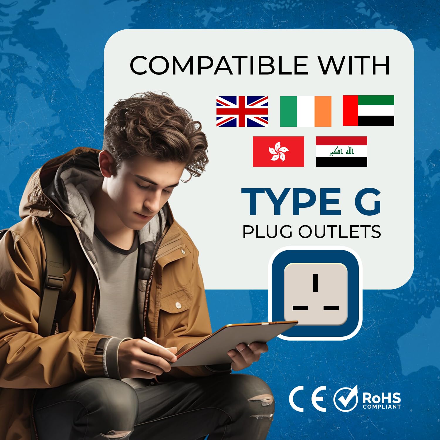 Orei Usa To Uk, Uae, Hong Kong & More (Type G) Travel Adapter Plug   2 In 1   Ce Certified   Rohs Compliant   4 Pack   White Col