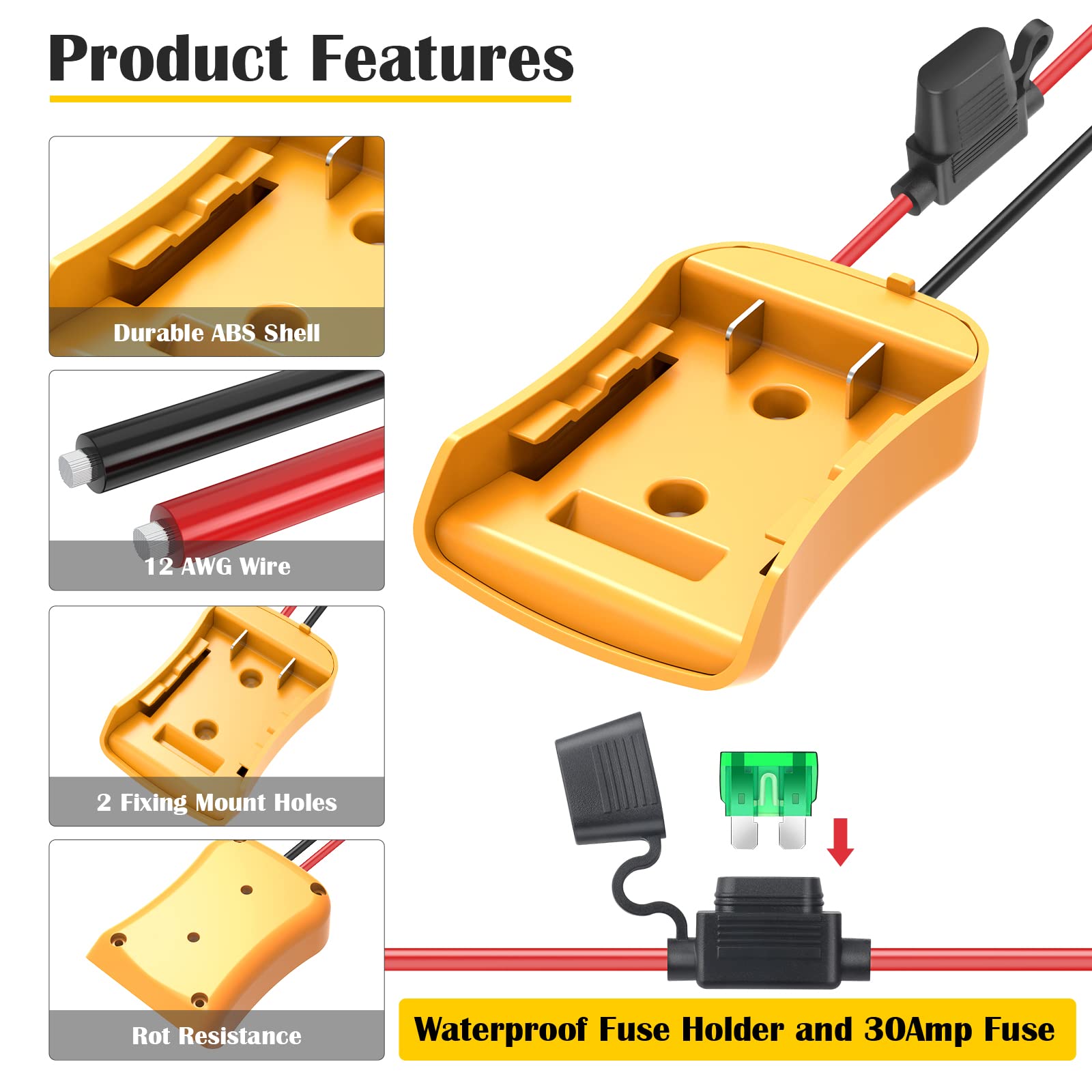 2 Packs Power Wheel Adapter For Dewalt 20V Battery Adapter Power Wheels Battery Converter Kit With Fuses & Wire Terminals, 12Awg