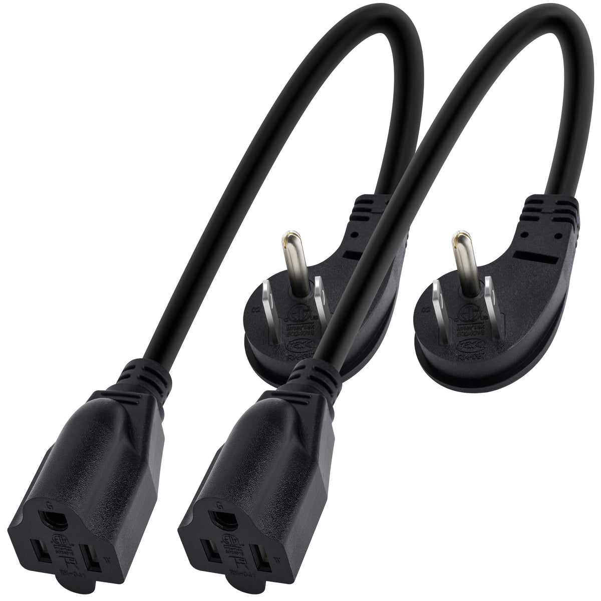 8 Inch S Flat Plug Short Power Extension Cord Outlet Saver 2 Pack, Low Profile 3 Prong Power Cable Strip, 45 Degree Plug Design,