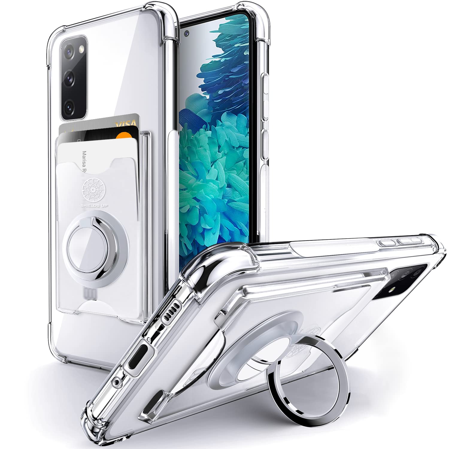 Shields Up for Galaxy S20 FE Case, Minimalist Wallet Case with Card Holder [3 Cards] & Ring Kickstand/Stand, [Drop Protection] S