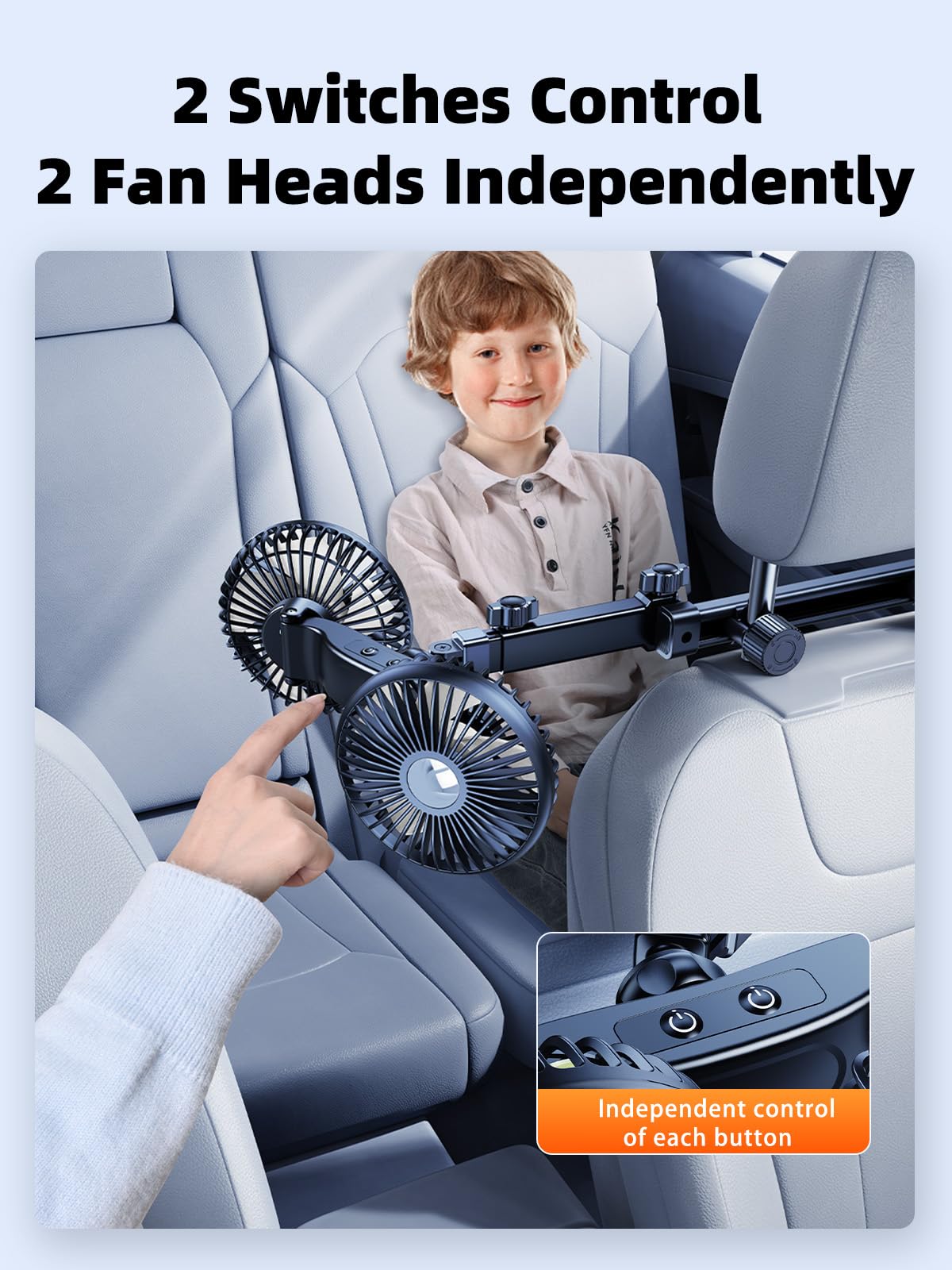 Dicmky Dual Head Car Cooling Fan For Back Seat With Extension Long Arm, 5V Usb Powered Car Seat Headrest Fan For Baby Rear Facin